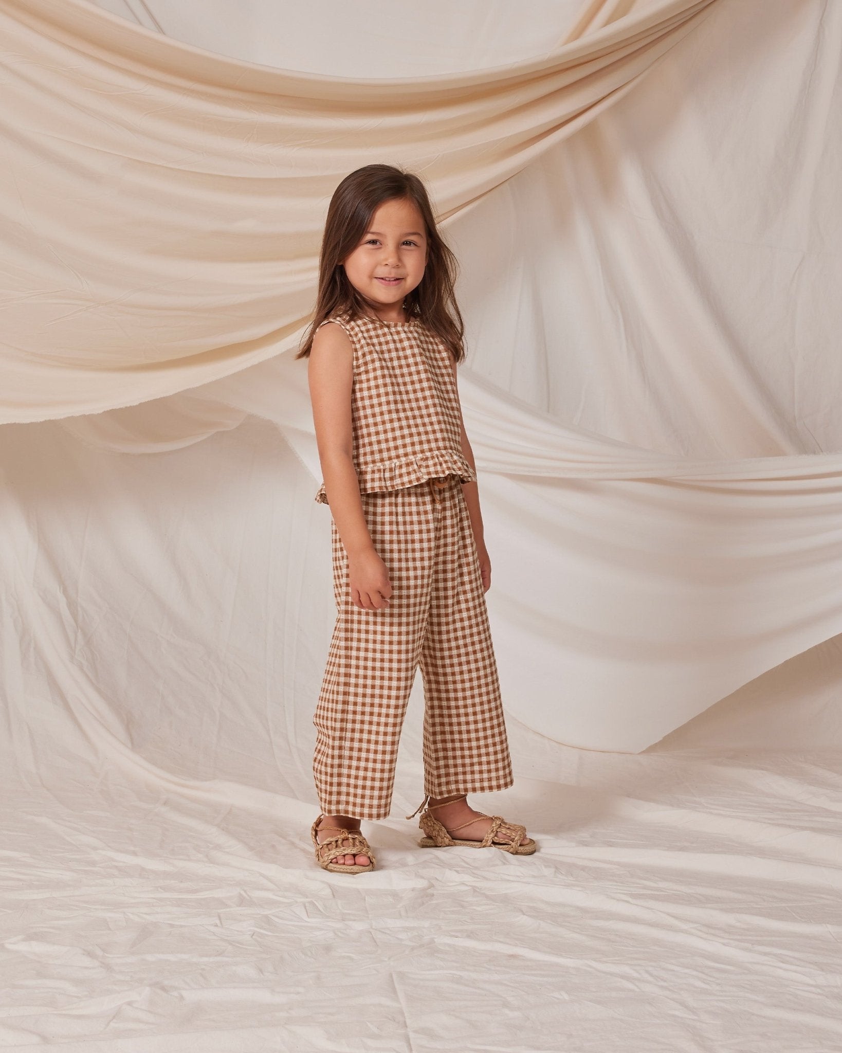 Oceanside Top || Camel Gingham - LAST ONE 8/9Y