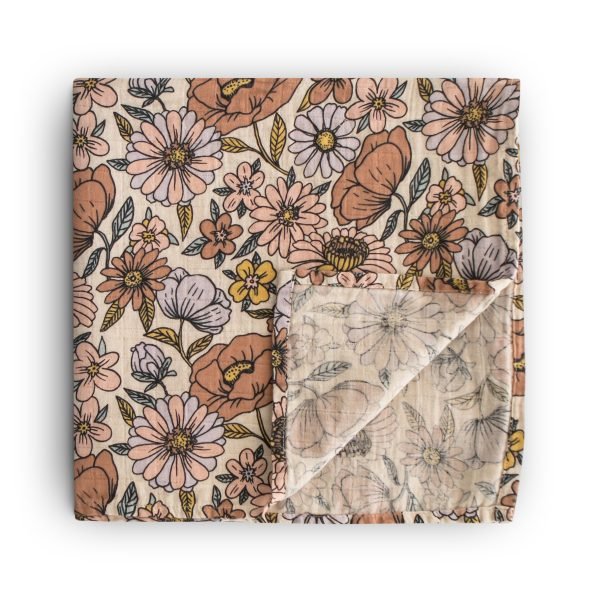 Organic Cotton Muslin Swaddle Blanket | Retro Flowers
