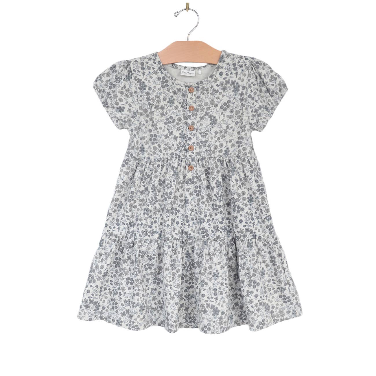 Puff Sleeve Henley Dress - Calico Floral - Robin's Egg