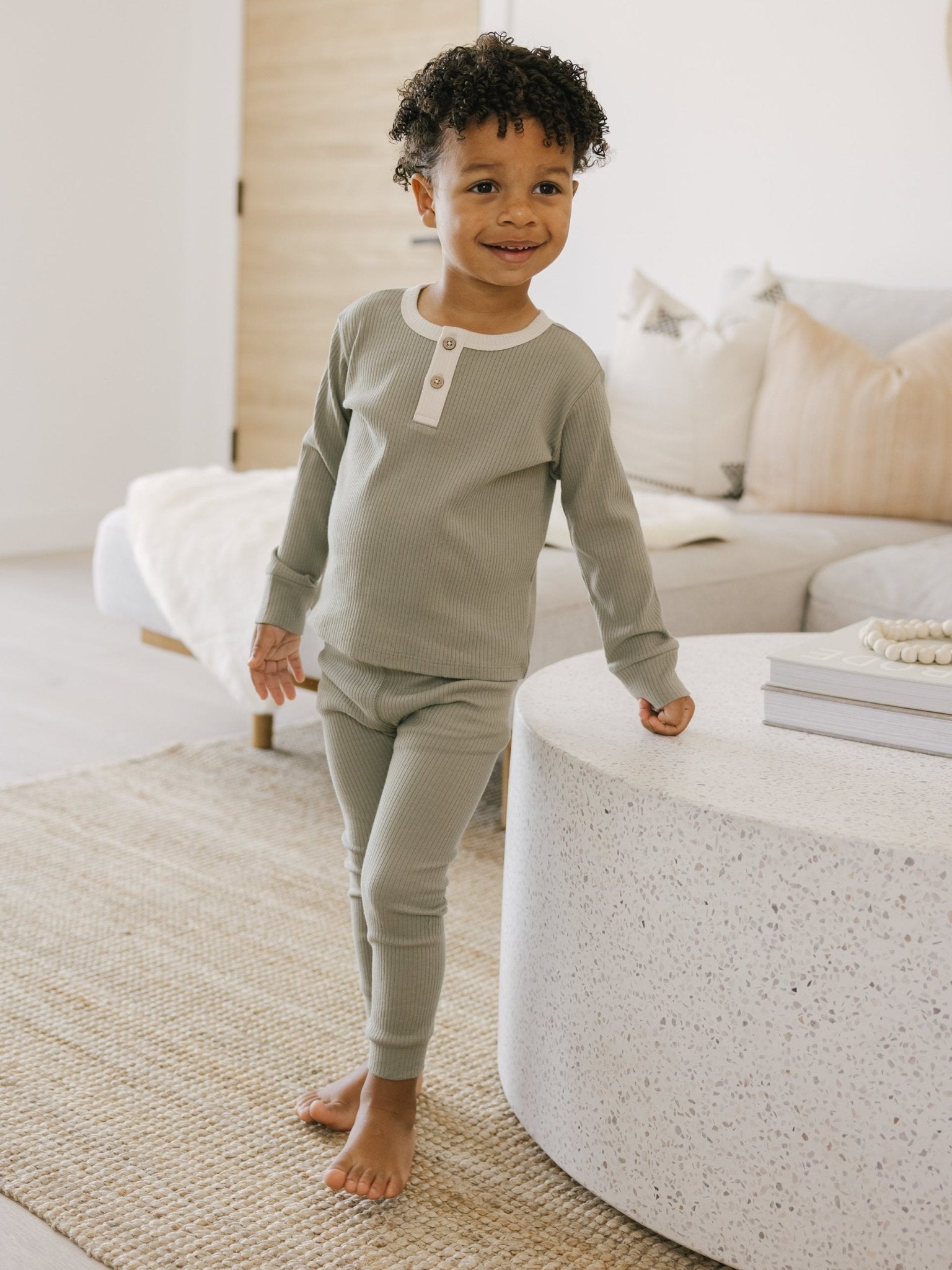 RIBBED LONG SLEEVE HENLEY | FERN