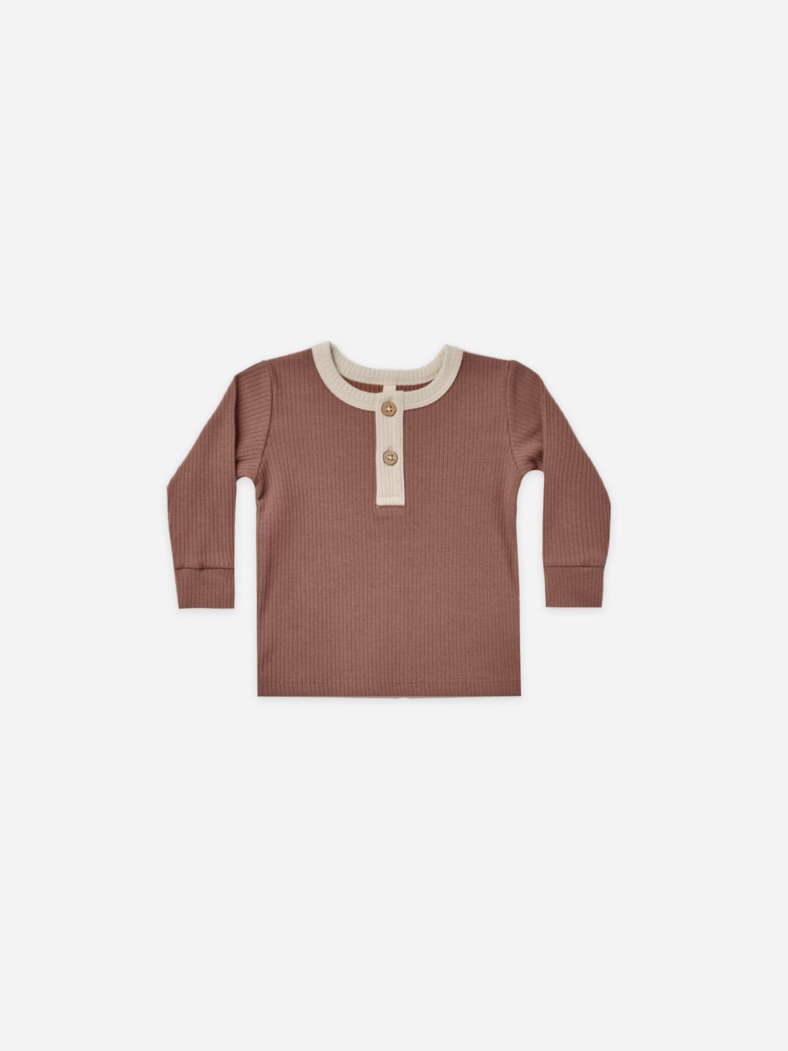 RIBBED LONG SLEEVE HENLEY | PECAN - LAST 3/6M & 2/3Y