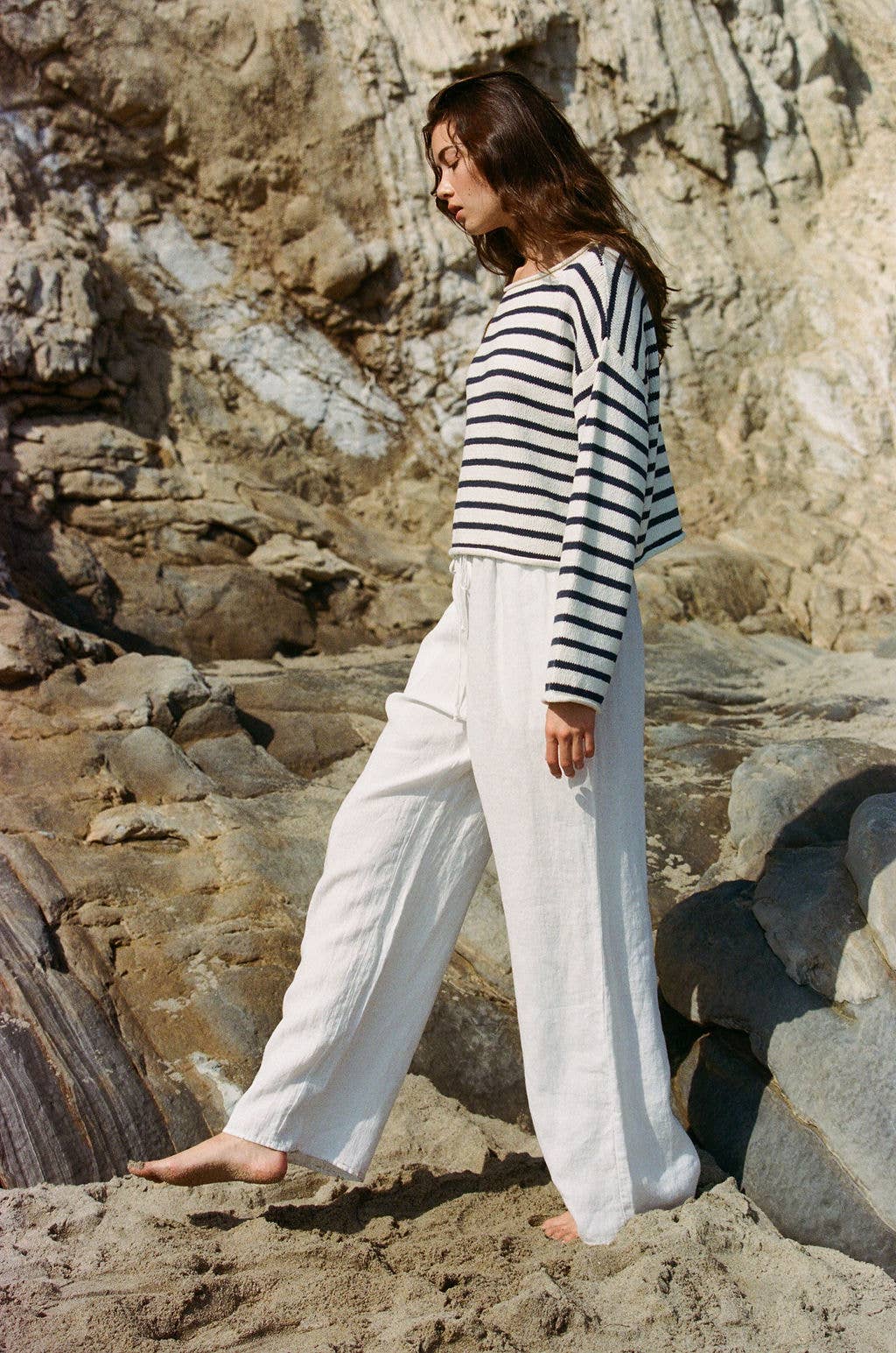 Knit Cotton Sweater || Striped Long Sleeve Top