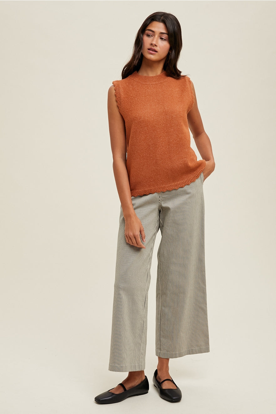 Scalloped Knit Sweater Vest || Rust