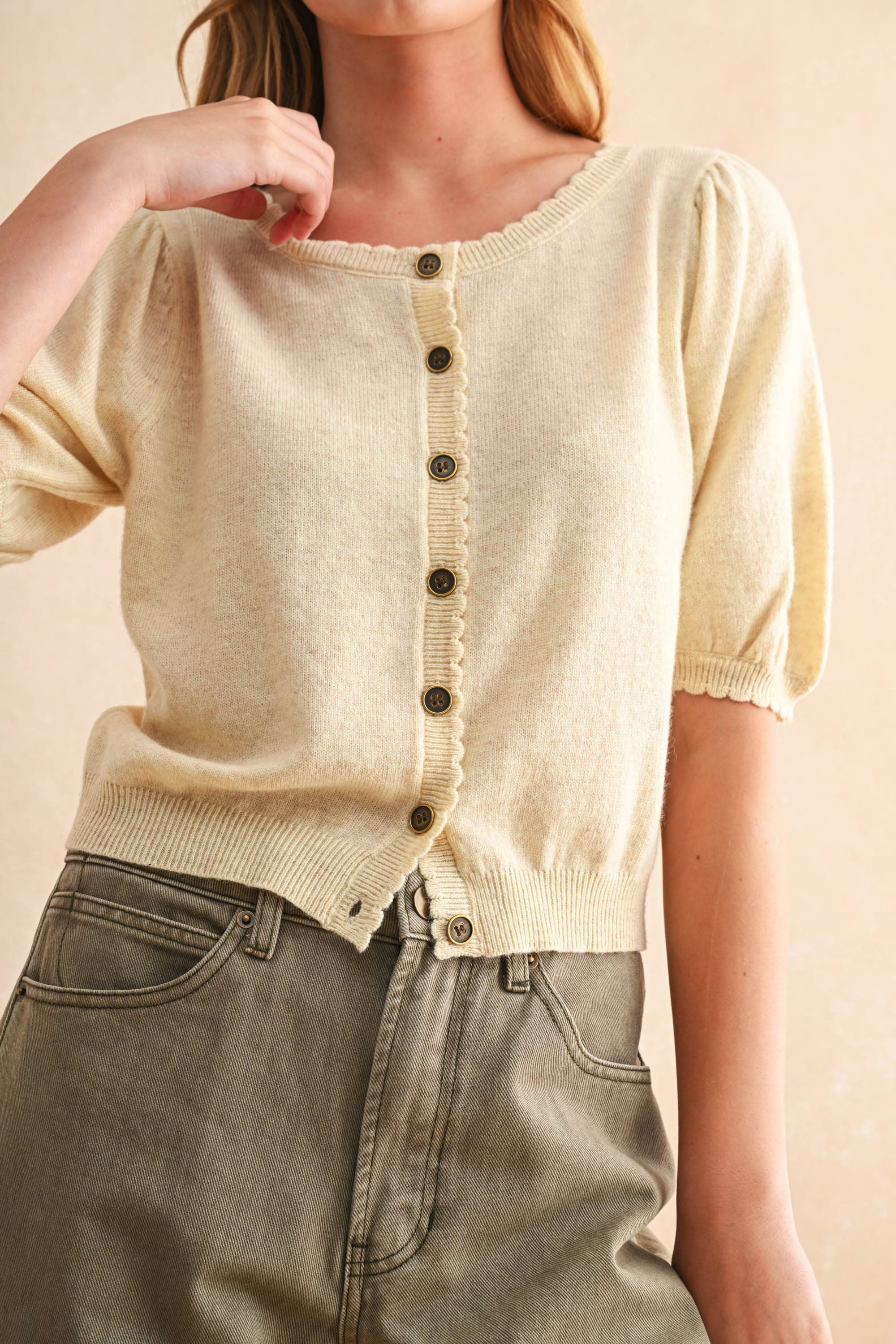Cream Puff Sleeve Cardigan - LAST M & L