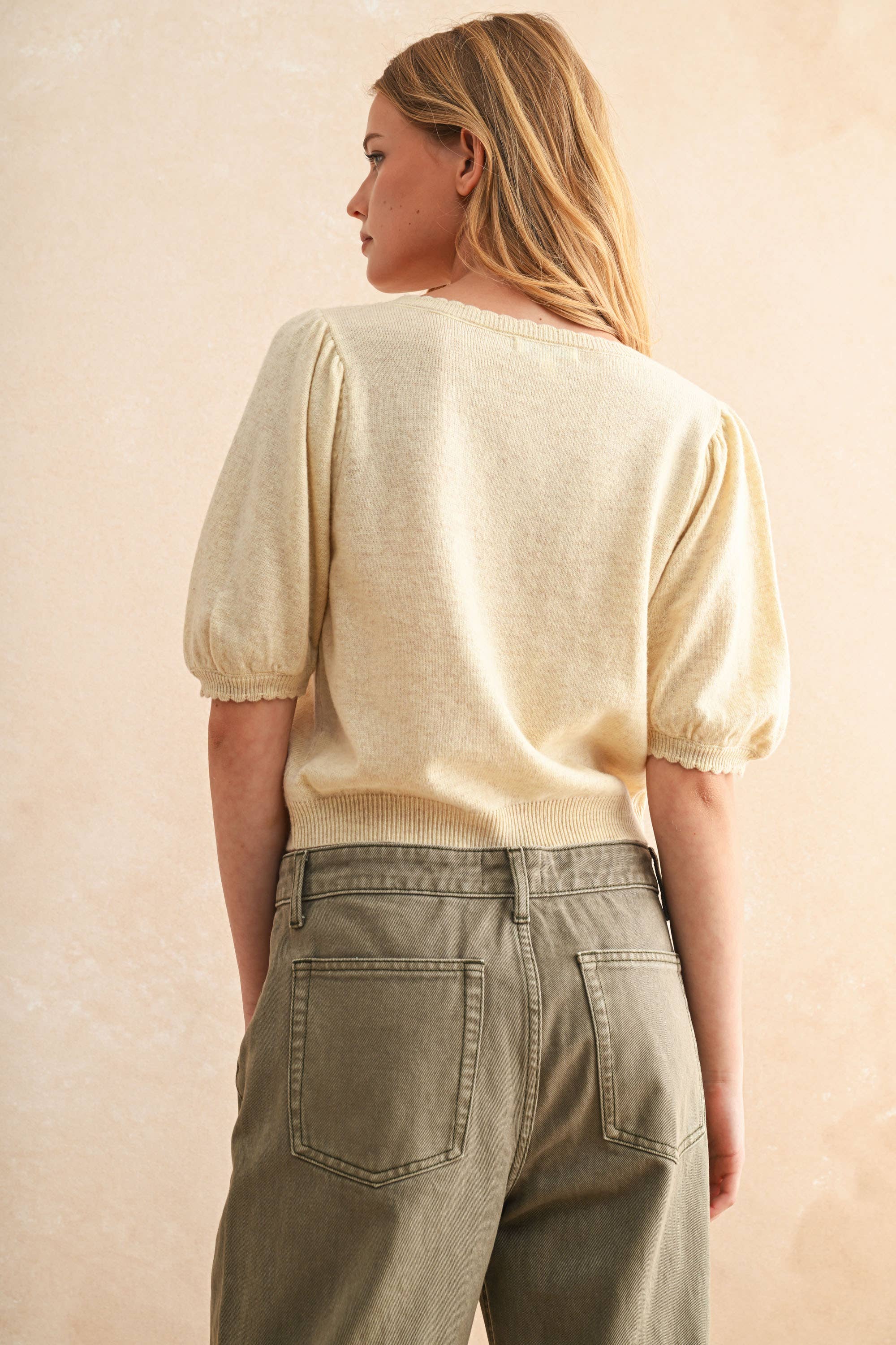 Cream Puff Sleeve Cardigan - LAST M & L