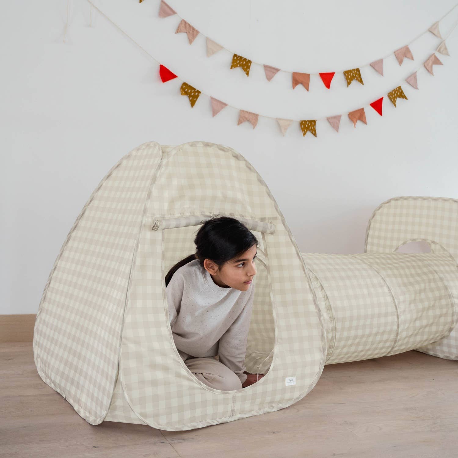 3-in-1 Play Tent & Tunnel Set || Gingham Beige