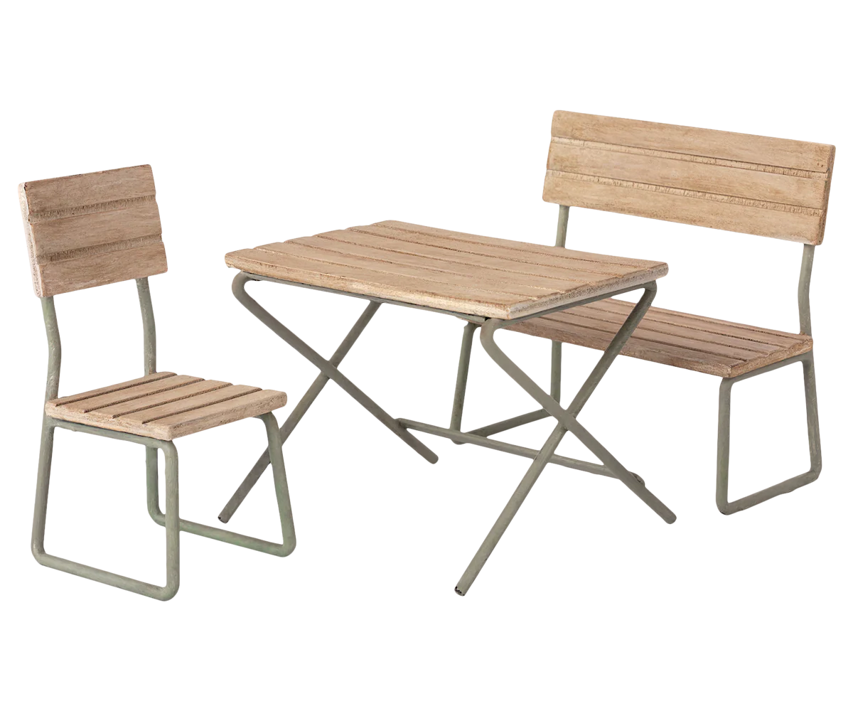 Garden Set, Table with Chair and Bench || Miniature
