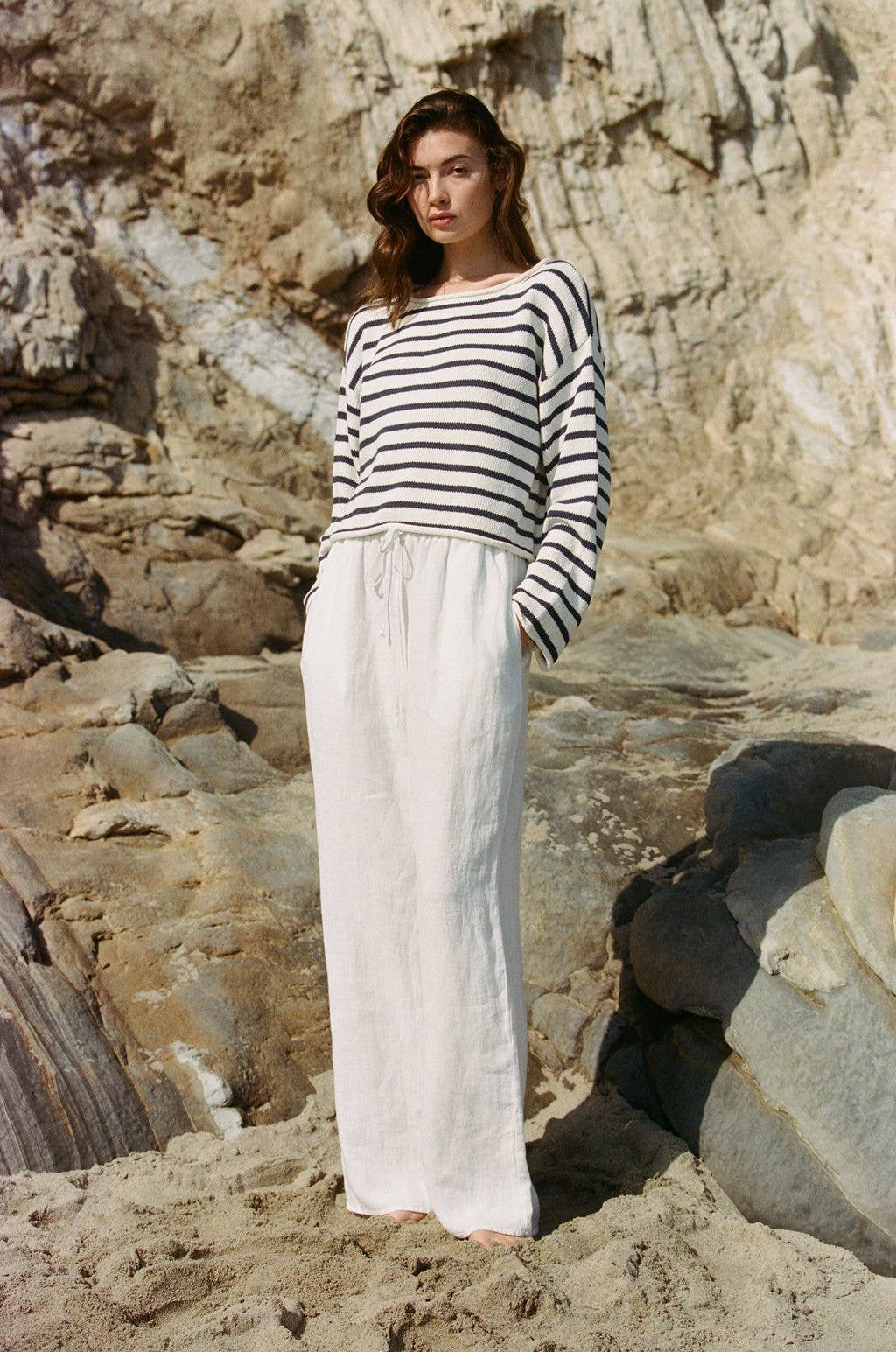 Knit Cotton Sweater || Striped Long Sleeve Top