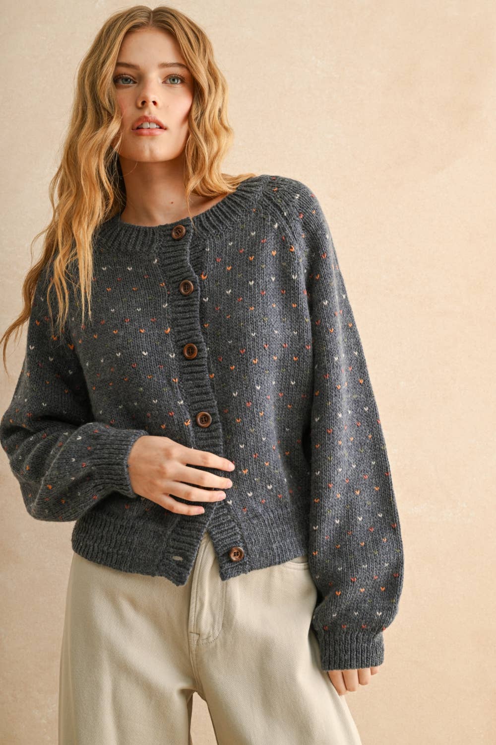 Lottie Heart Speckled Knit Cardigan