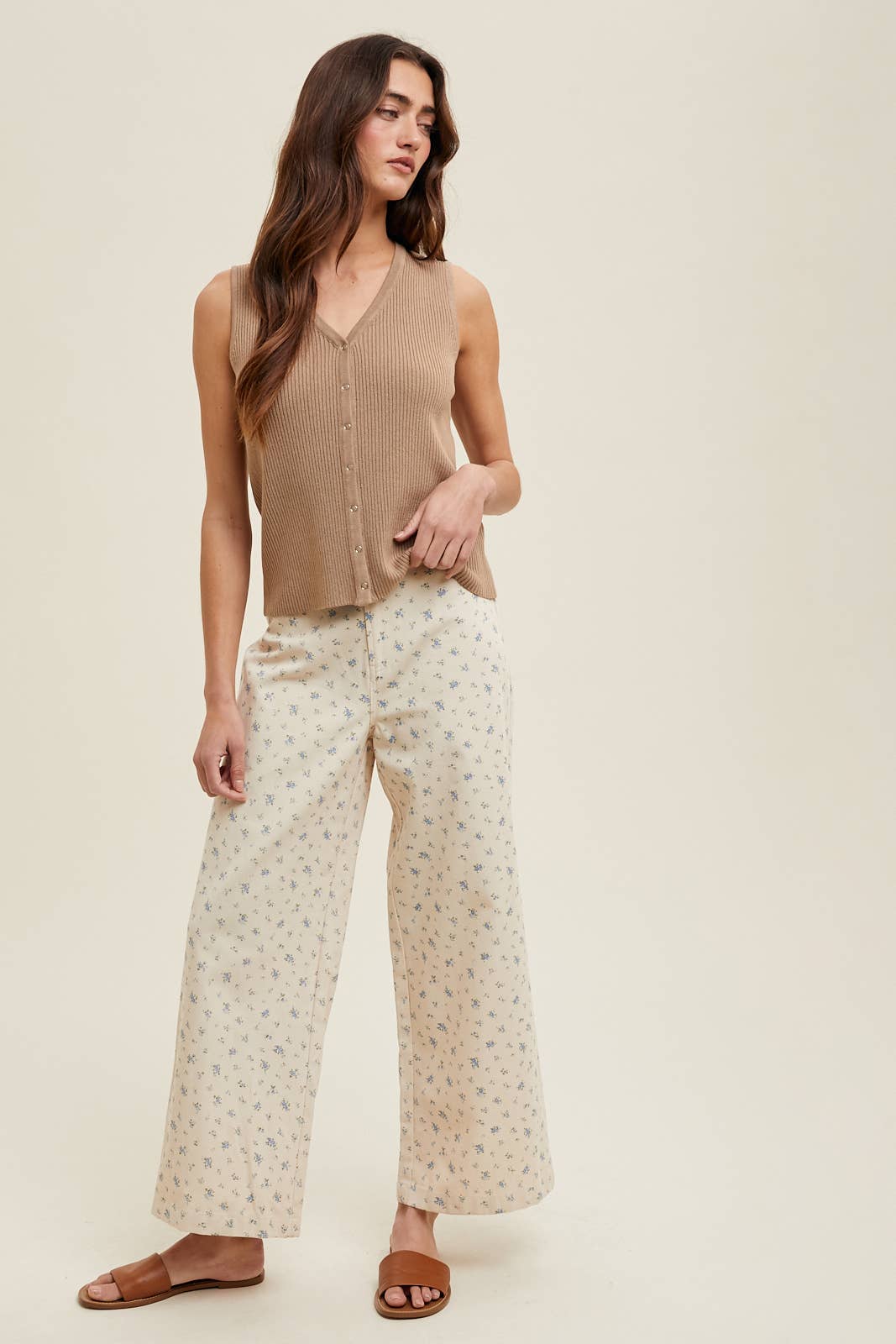 Ribbed Knit Button-Up Sweater Tank || Mocha