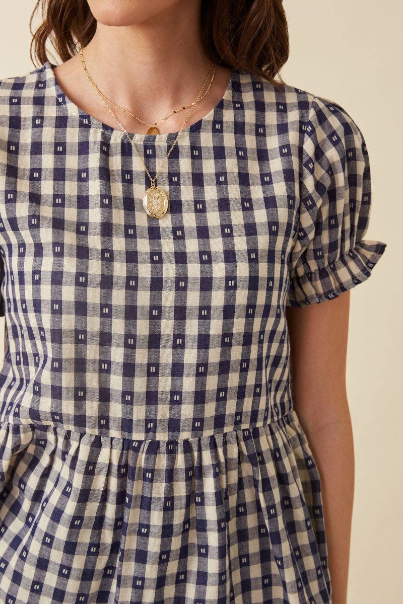 Navy Gingham Peplum Top