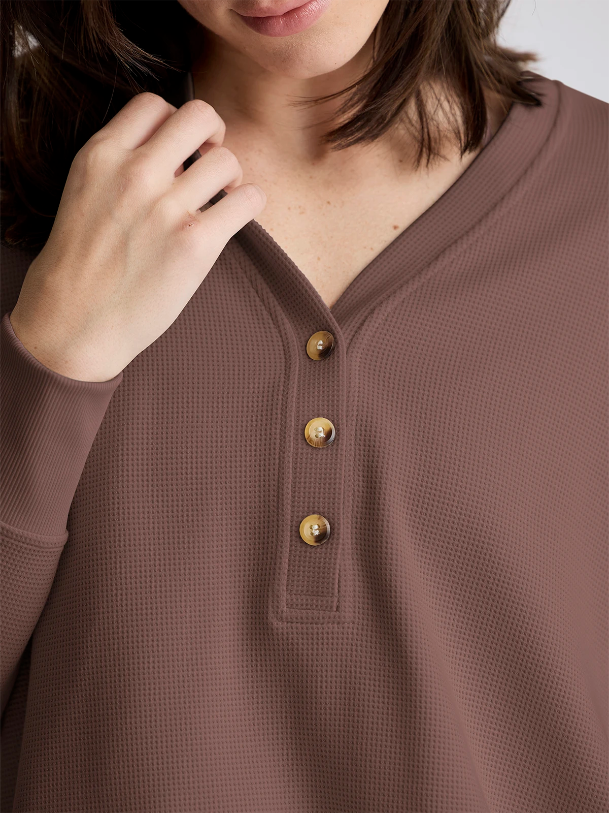 Women's Waffle Long Sleeve Henley || Fig