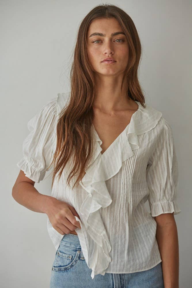 Ruffle Button-down Blouse || Off White