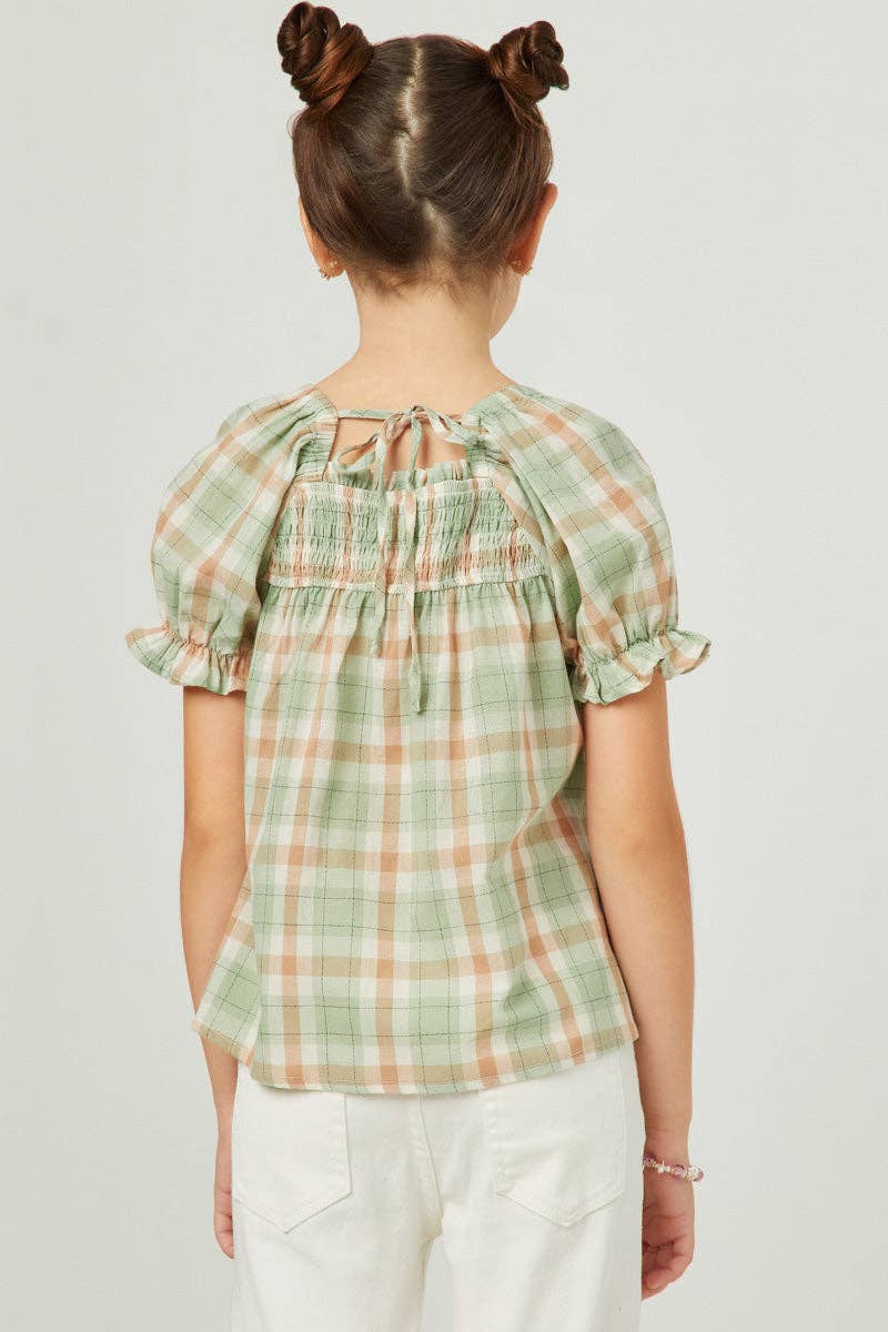 Sage Check Baby Doll Top