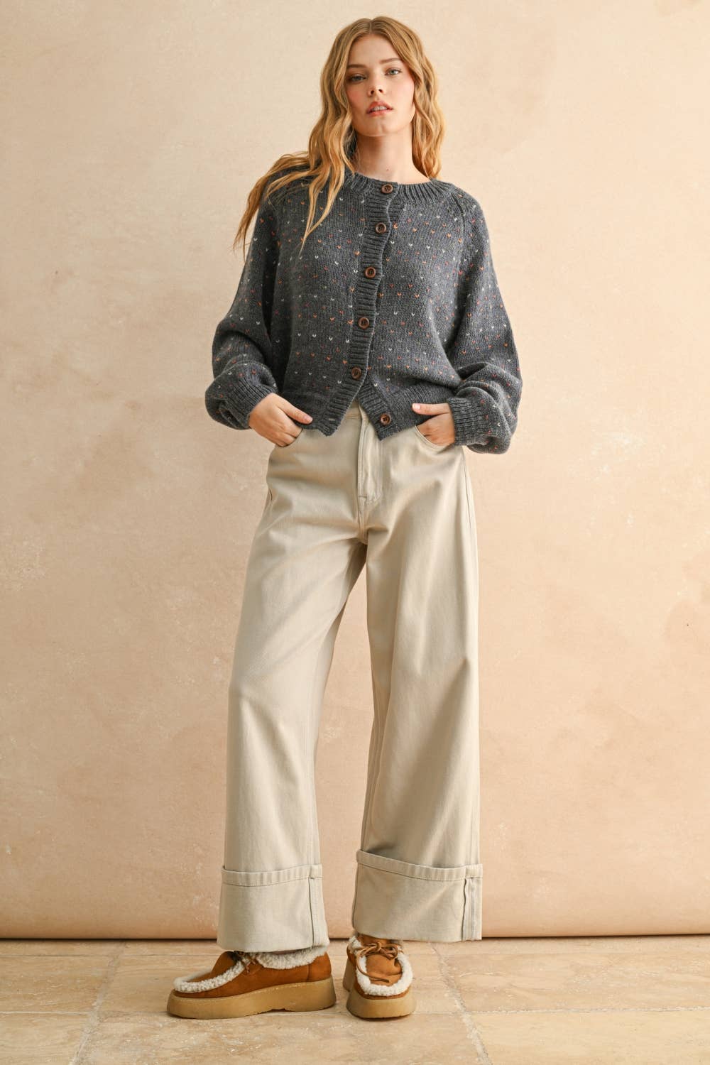 Lottie Heart Speckled Knit Cardigan
