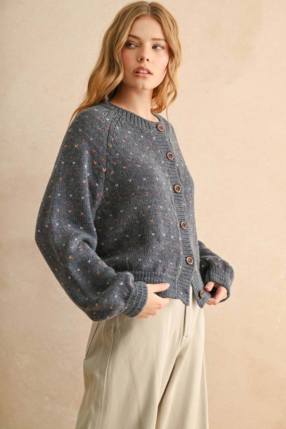 Lottie Heart Speckled Knit Cardigan