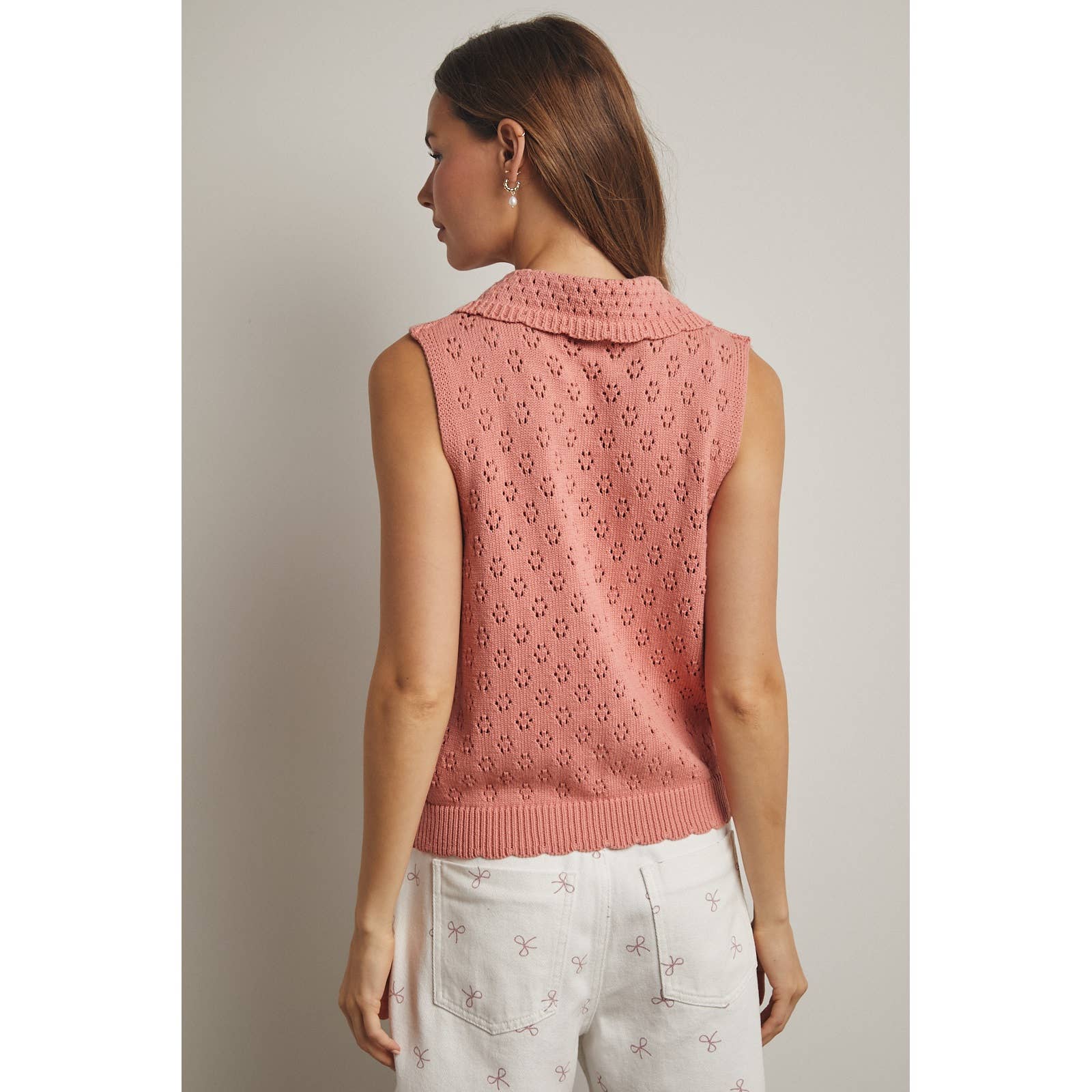 Maren Pointelle Knit Vest || Rose