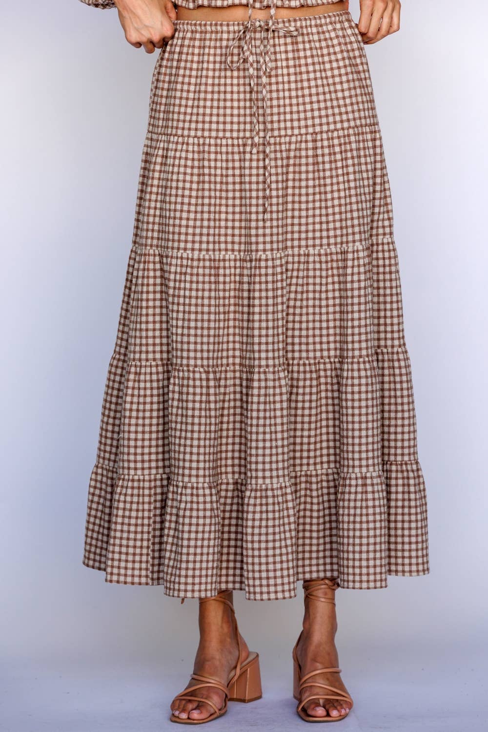 Gingham Maxi Tiered Skirt - LAST S & L