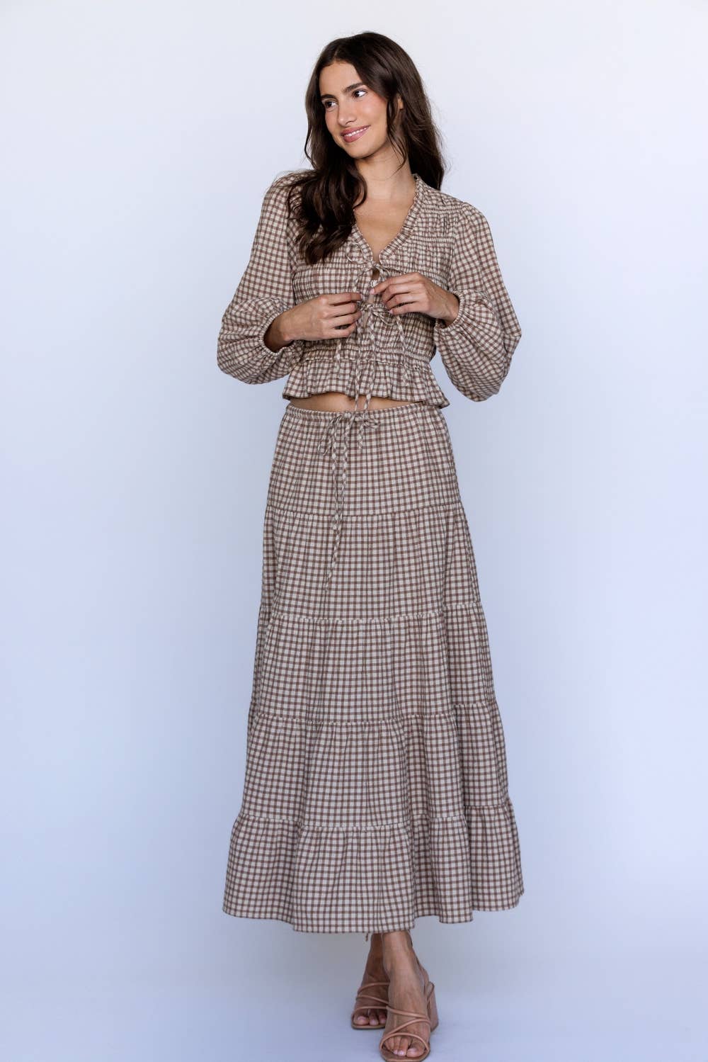 Gingham Maxi Tiered Skirt