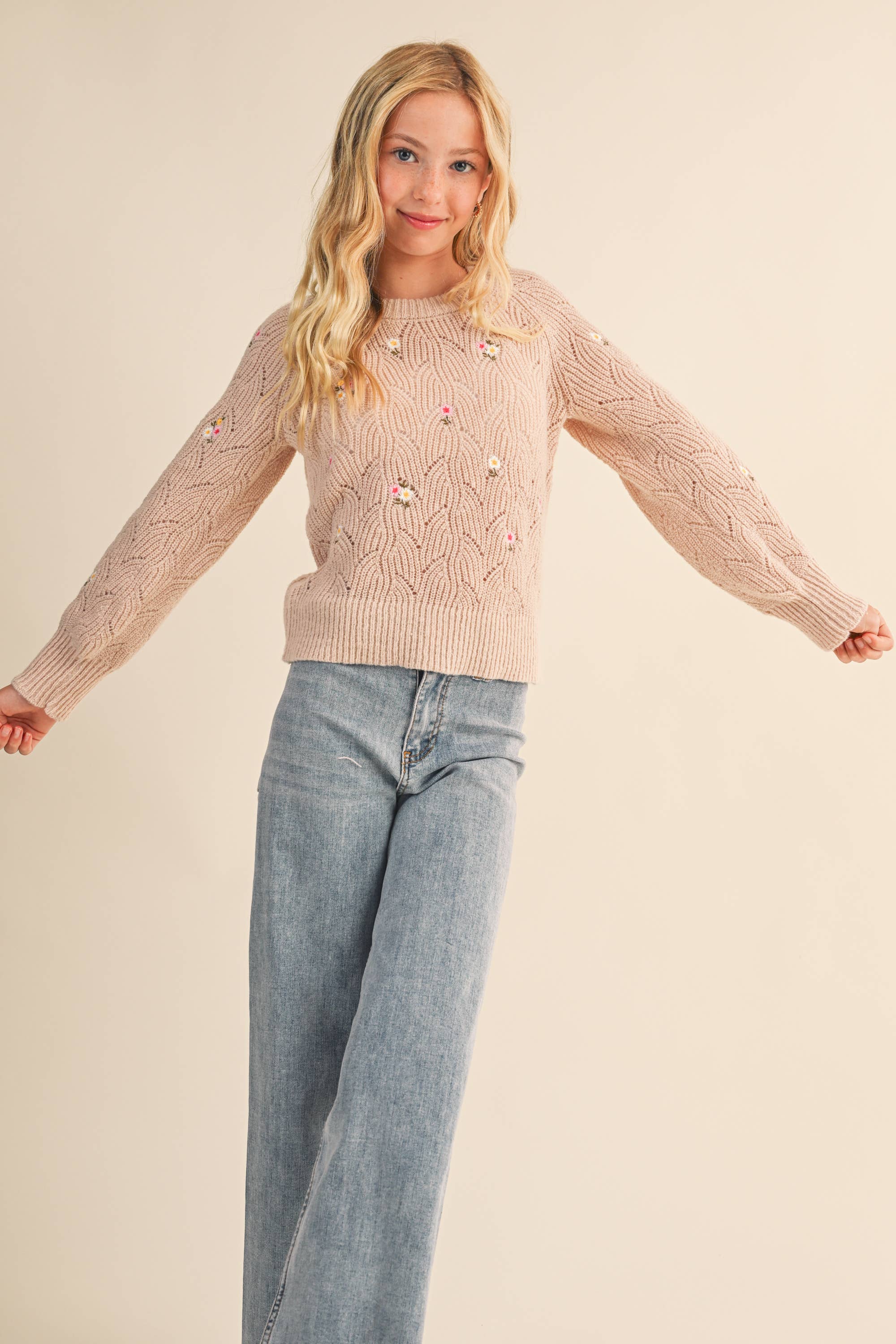 Tween Raglan Floral Sweater
