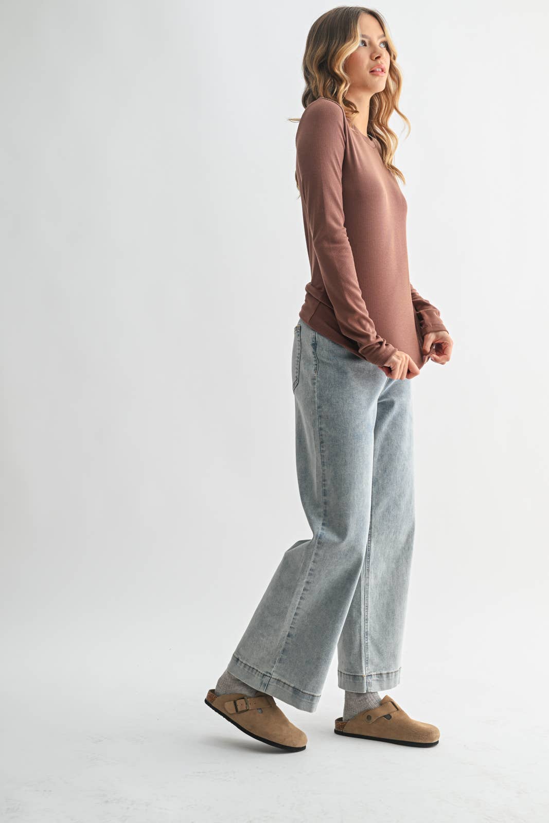 Wren Ribbed Long Sleeve || Red Bean