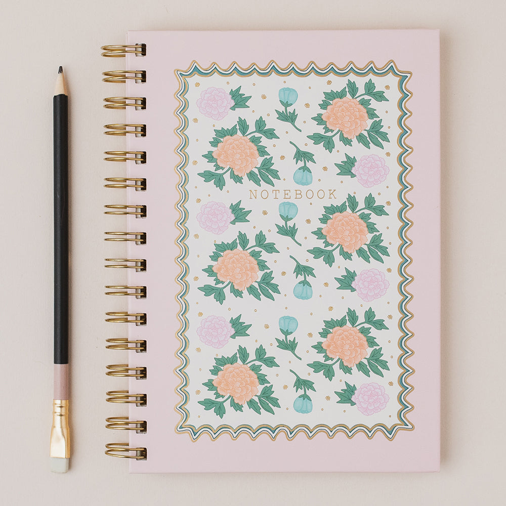 Hardback foiled floral ring-bound plain paper A5 notebook