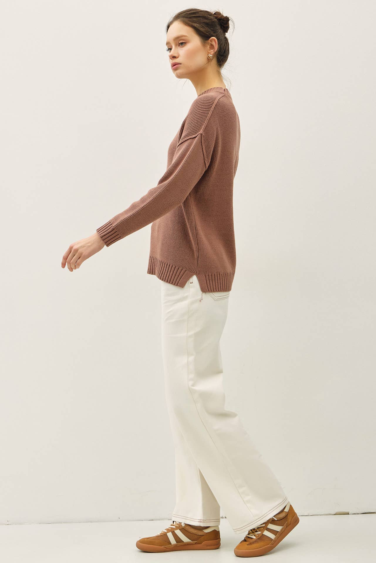 Ribbed Hem Knit Sweater || Mocha Mousse