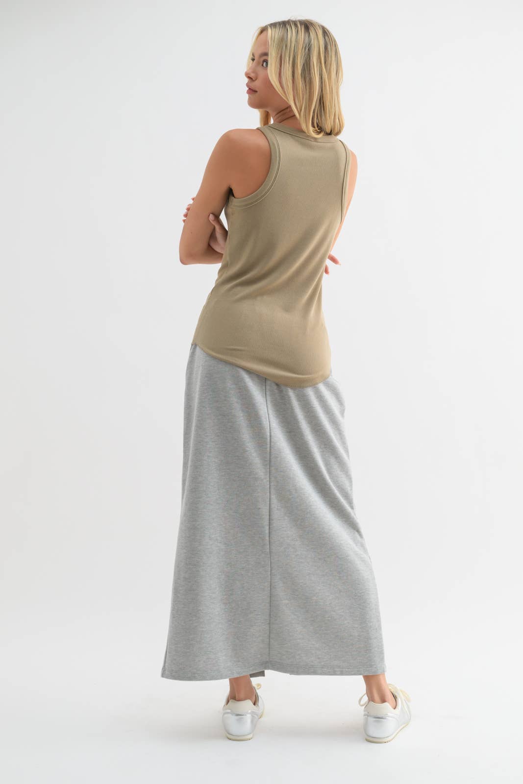Crew Neck Ribbed Knit Tank Top || Seagrass