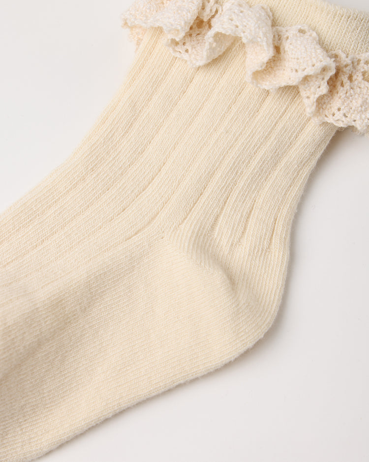 Lace Trim Socks 2-pack || Rosewood, Natural, Rib Knit
