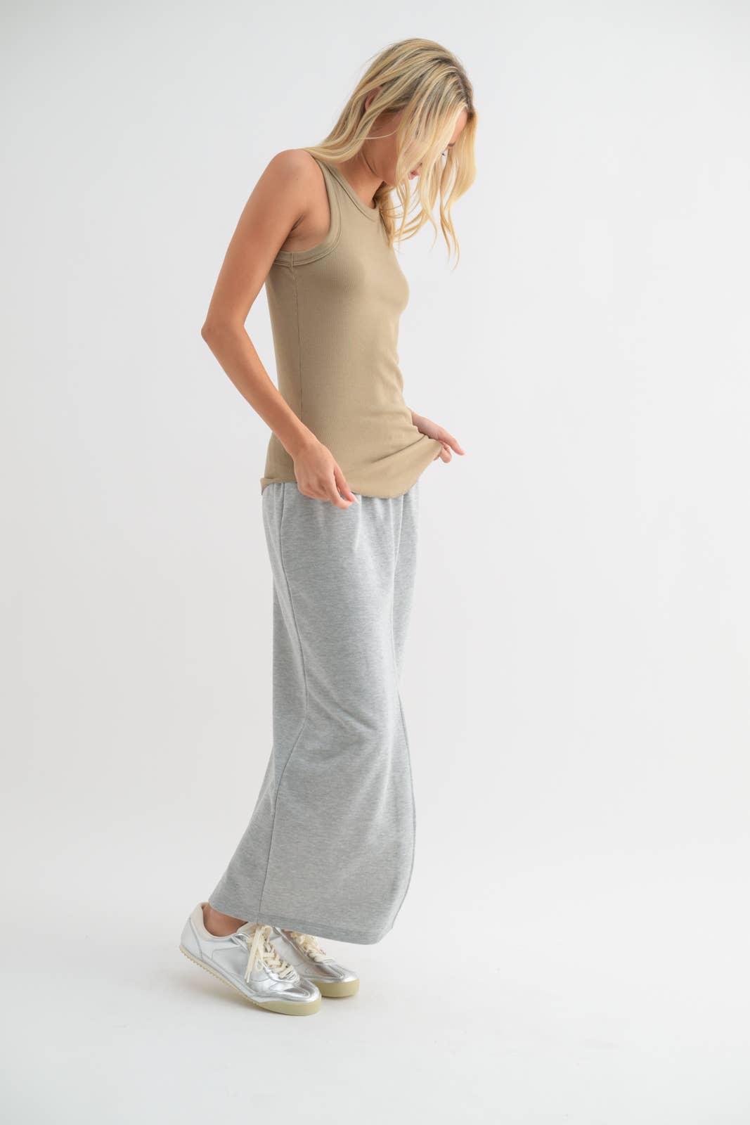 Crew Neck Ribbed Knit Tank Top || Seagrass