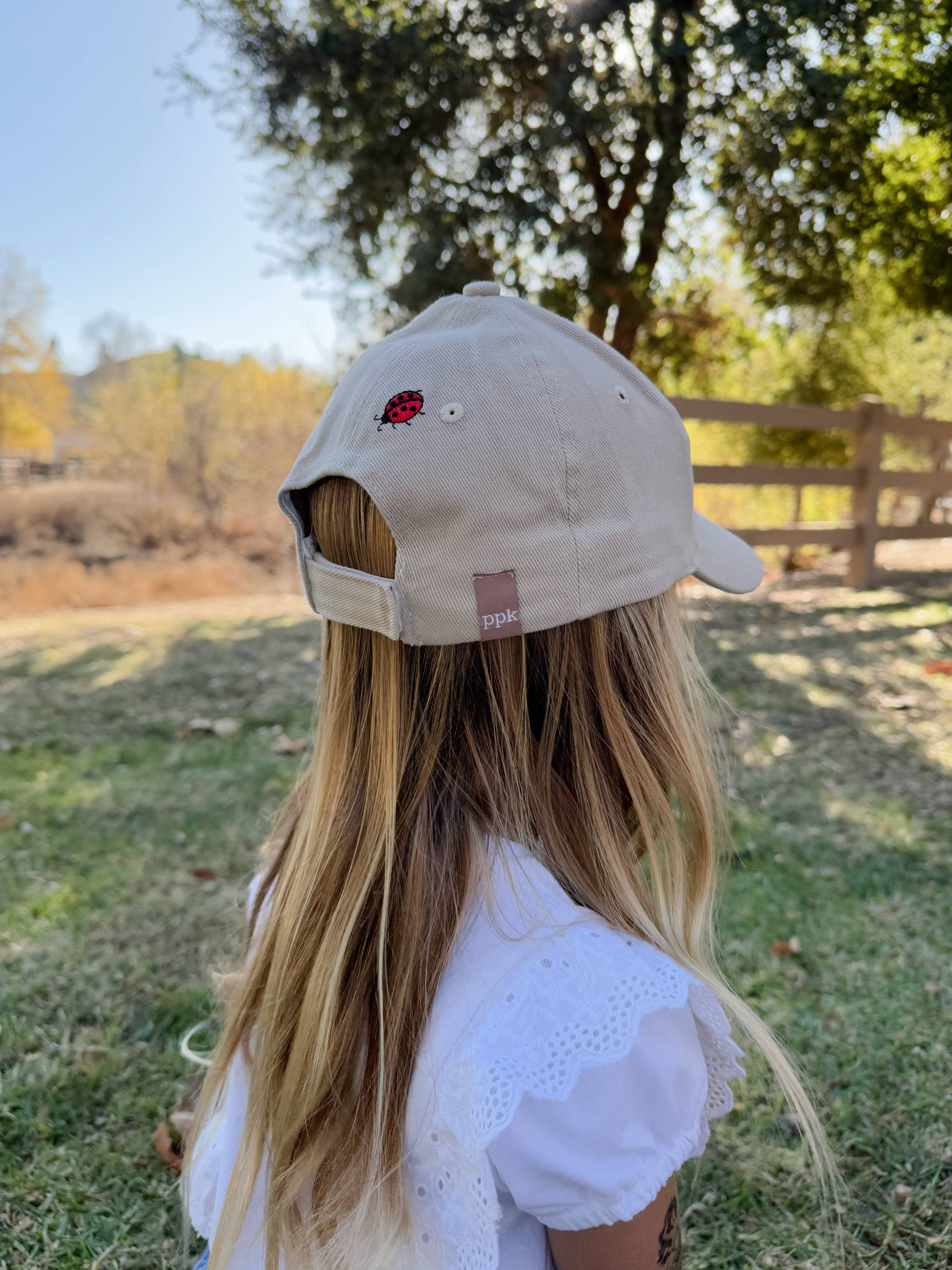 Kids Baseball Hat - Natural / Ladybug