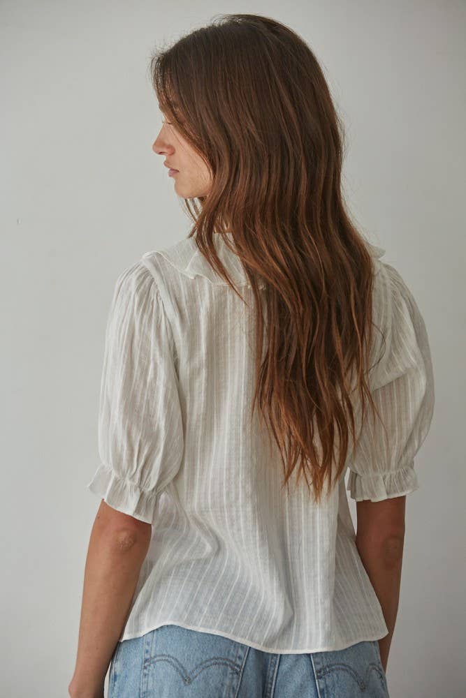 Ruffle Button-down Blouse || Off White