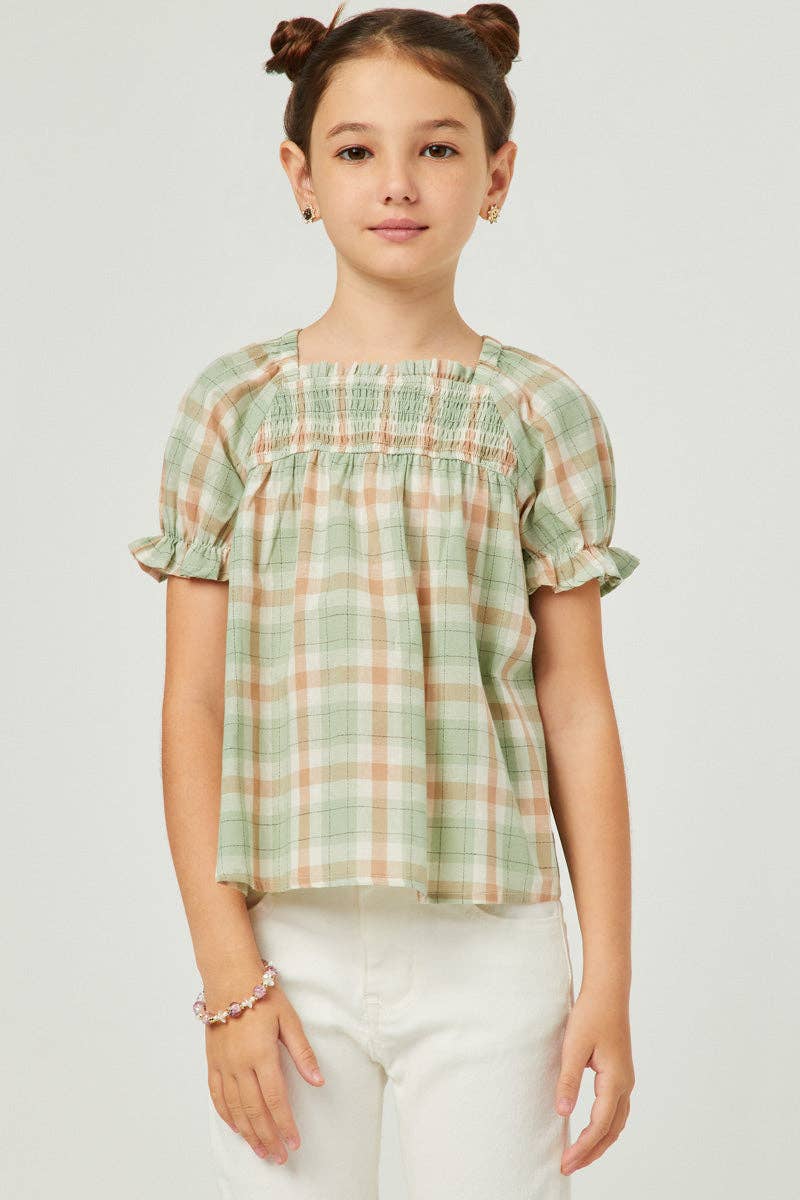 Sage Check Baby Doll Top