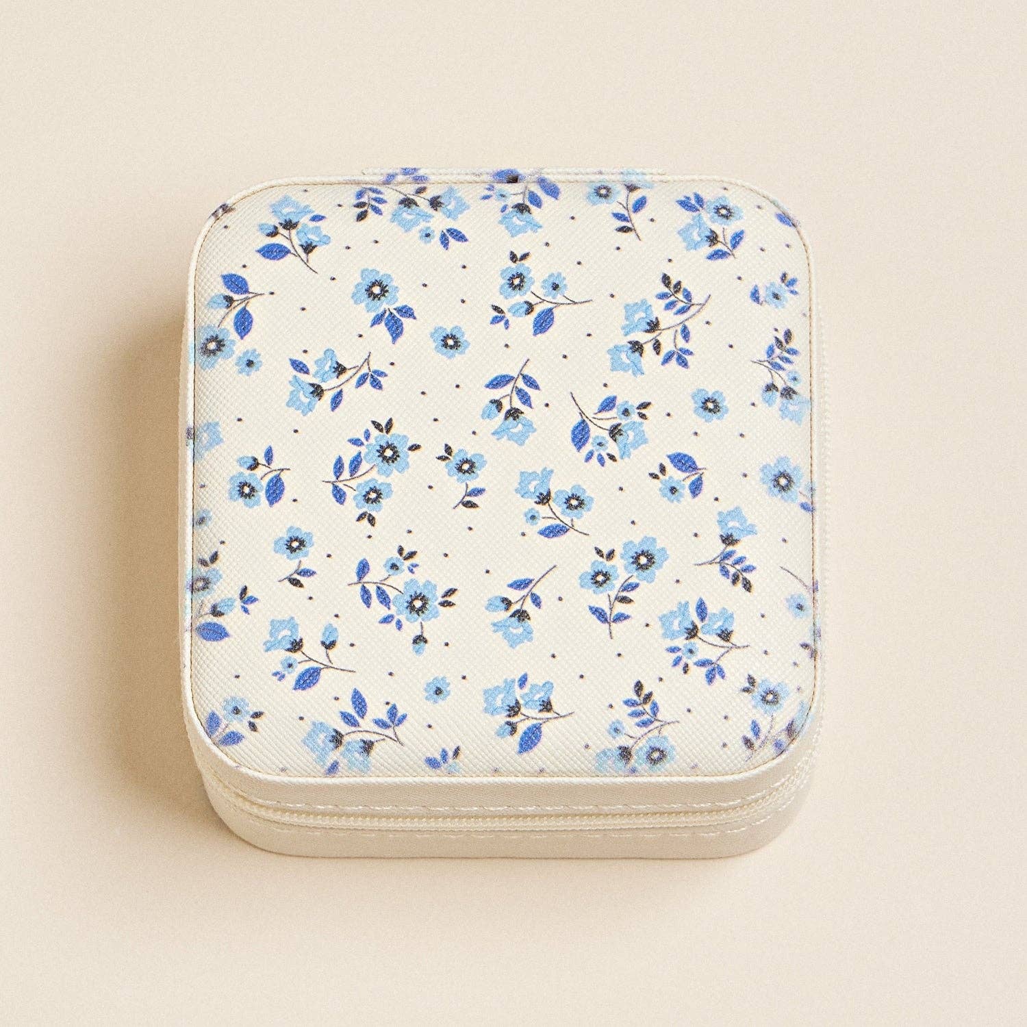 Blue Ditsy Pattern Travel Jewelry Box
