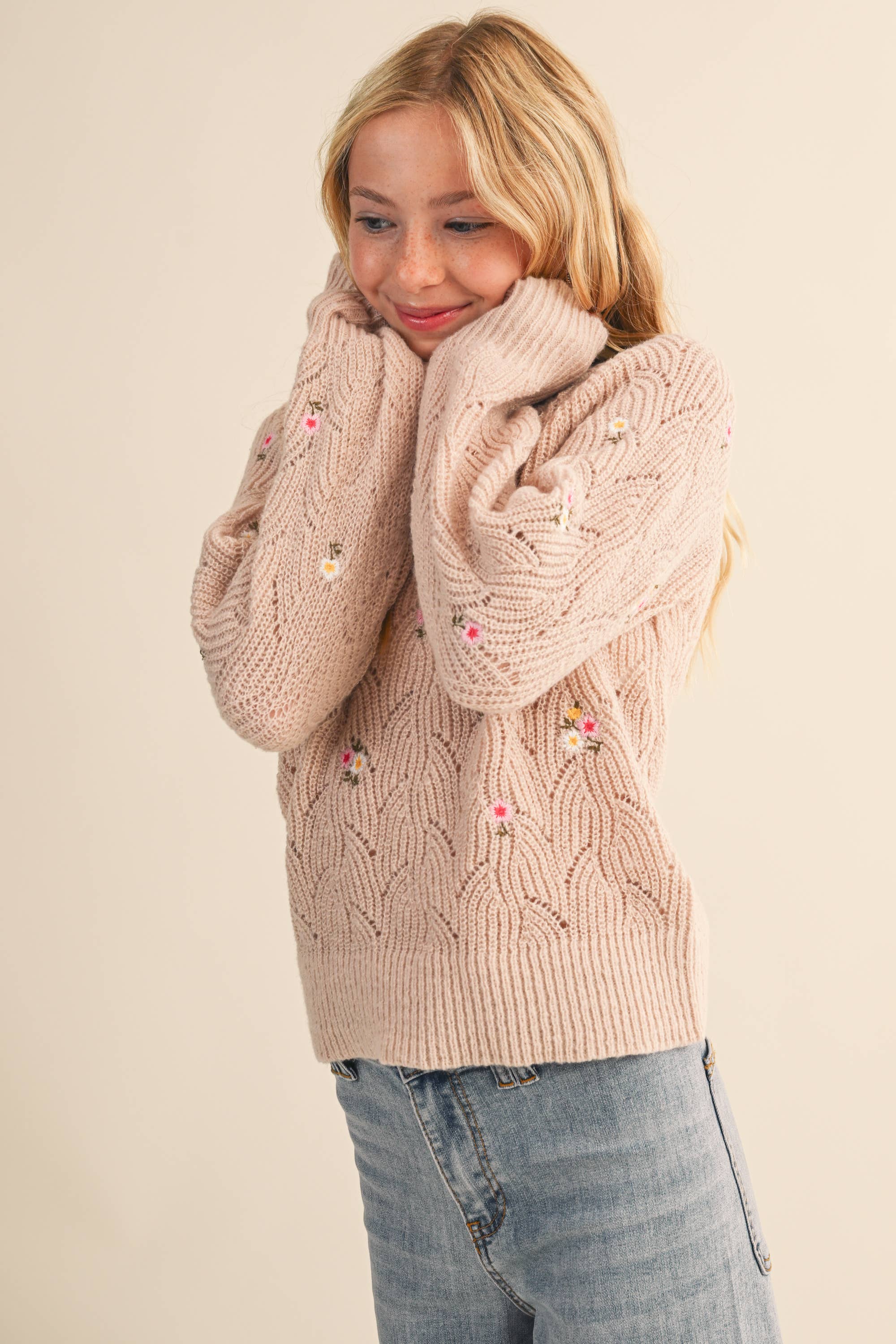 Tween Raglan Floral Sweater