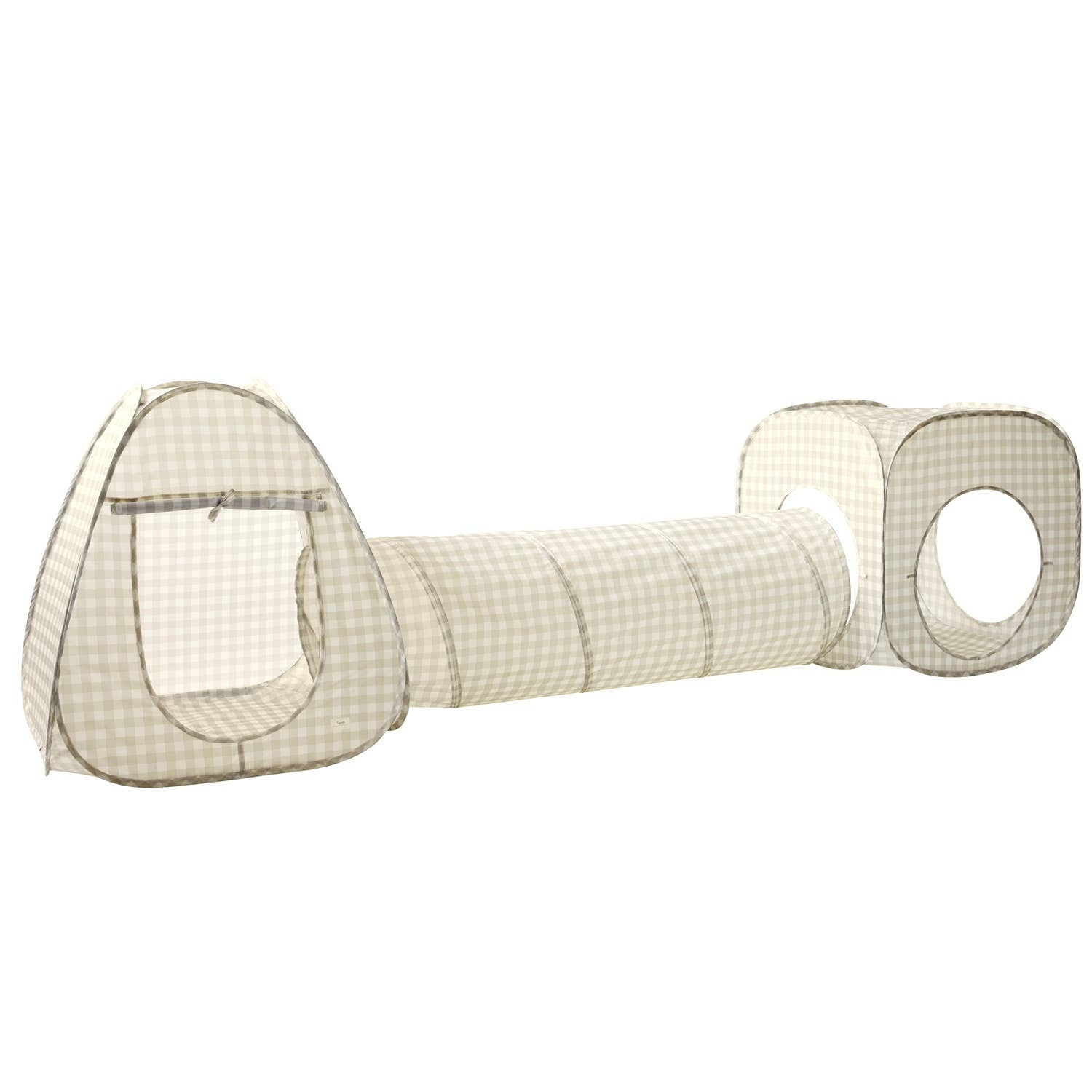 3-in-1 Play Tent & Tunnel Set || Gingham Beige