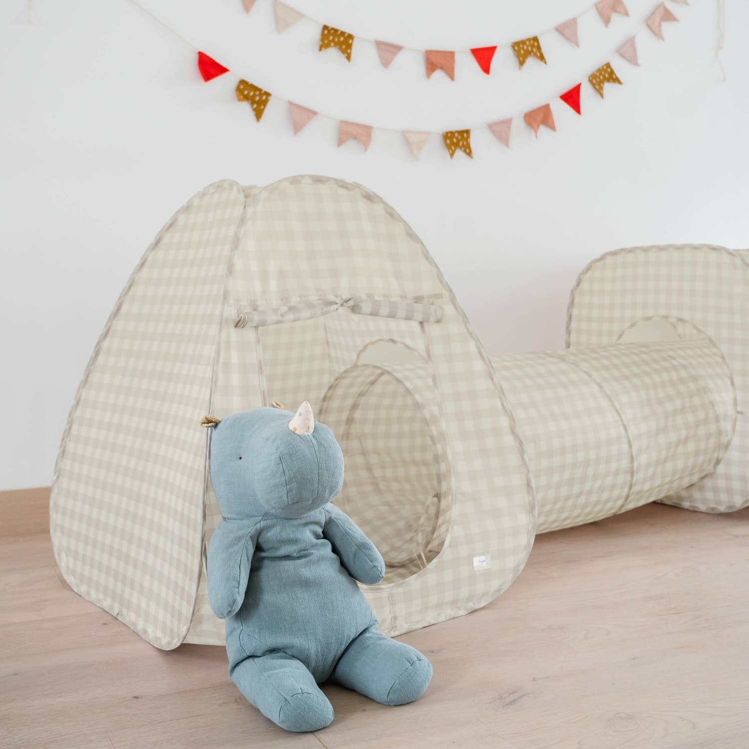 3-in-1 Play Tent & Tunnel Set || Gingham Beige