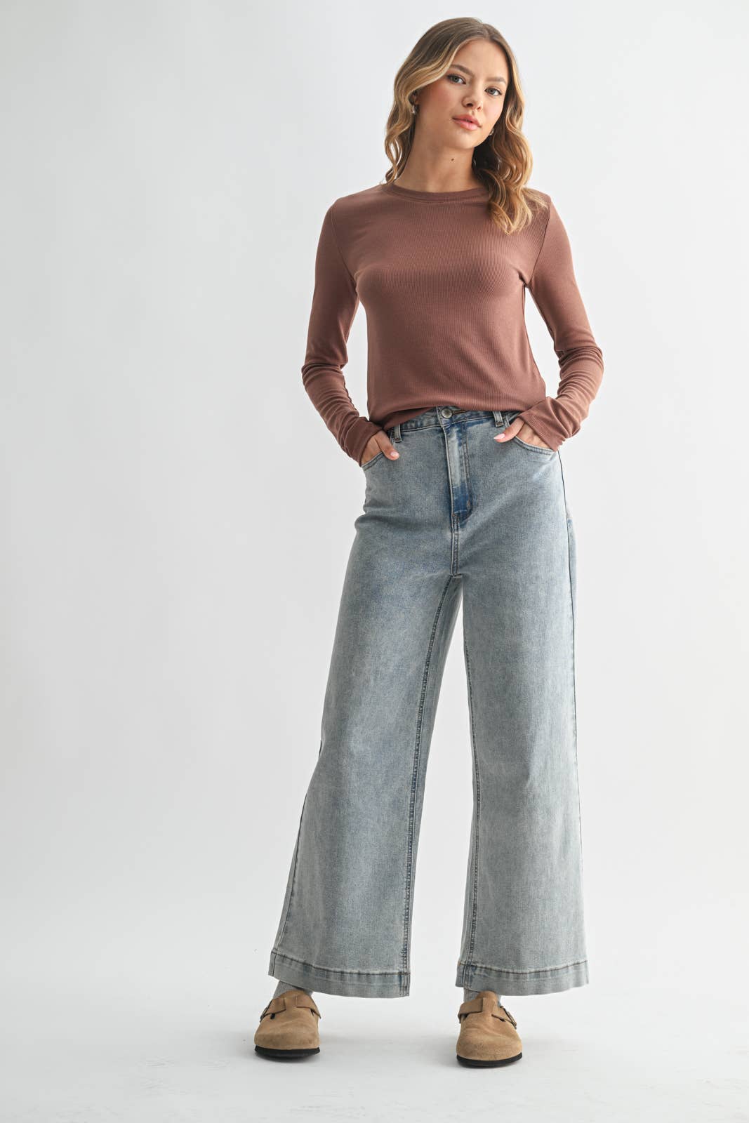 Wren Ribbed Long Sleeve || Red Bean