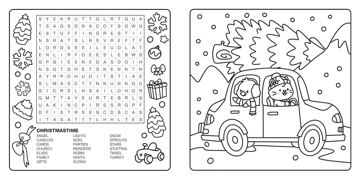 Bright Cuties: Christmas Cozy Coloring & Word Search
