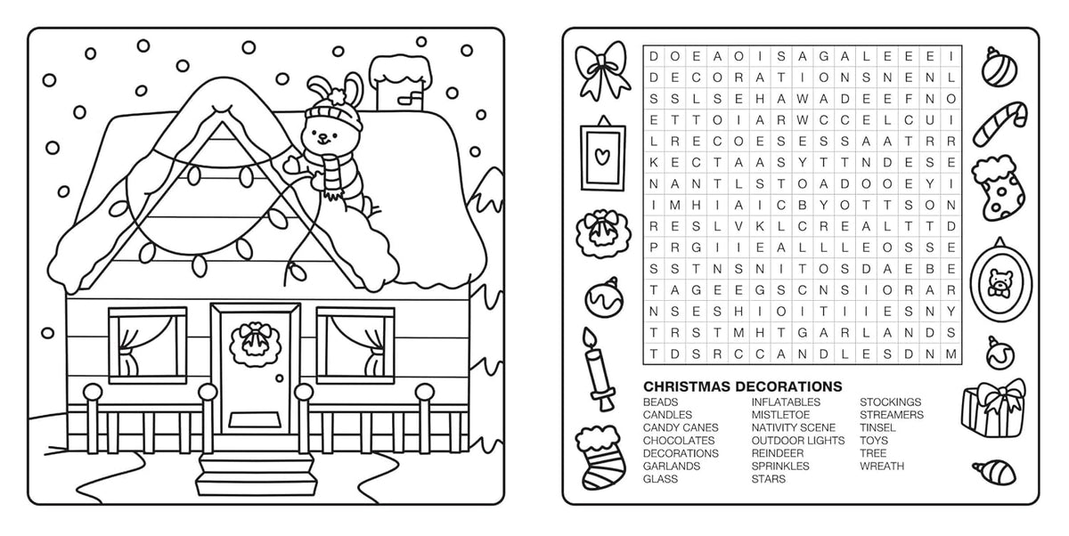 Bright Cuties: Christmas Cozy Coloring & Word Search