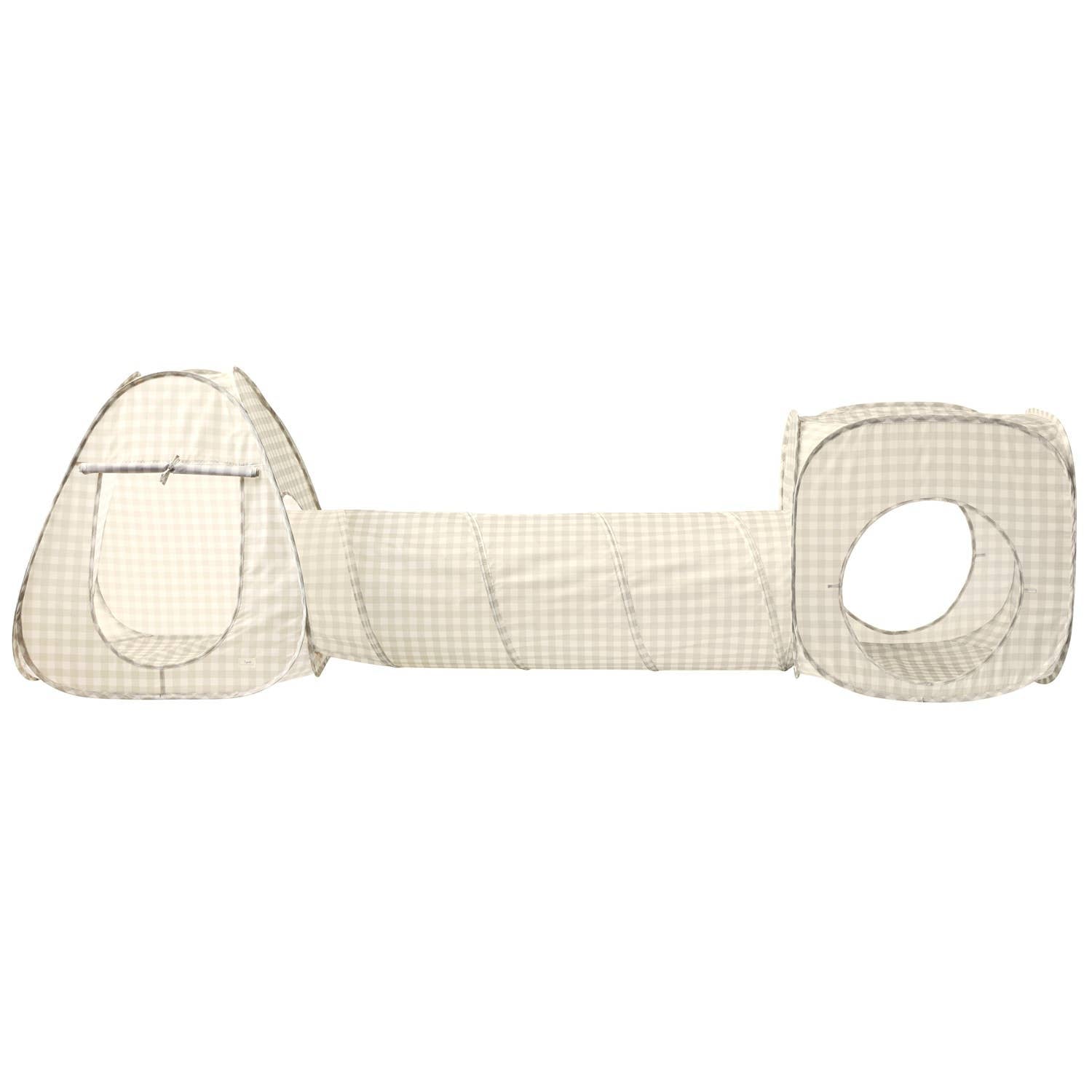 3-in-1 Play Tent & Tunnel Set || Gingham Beige