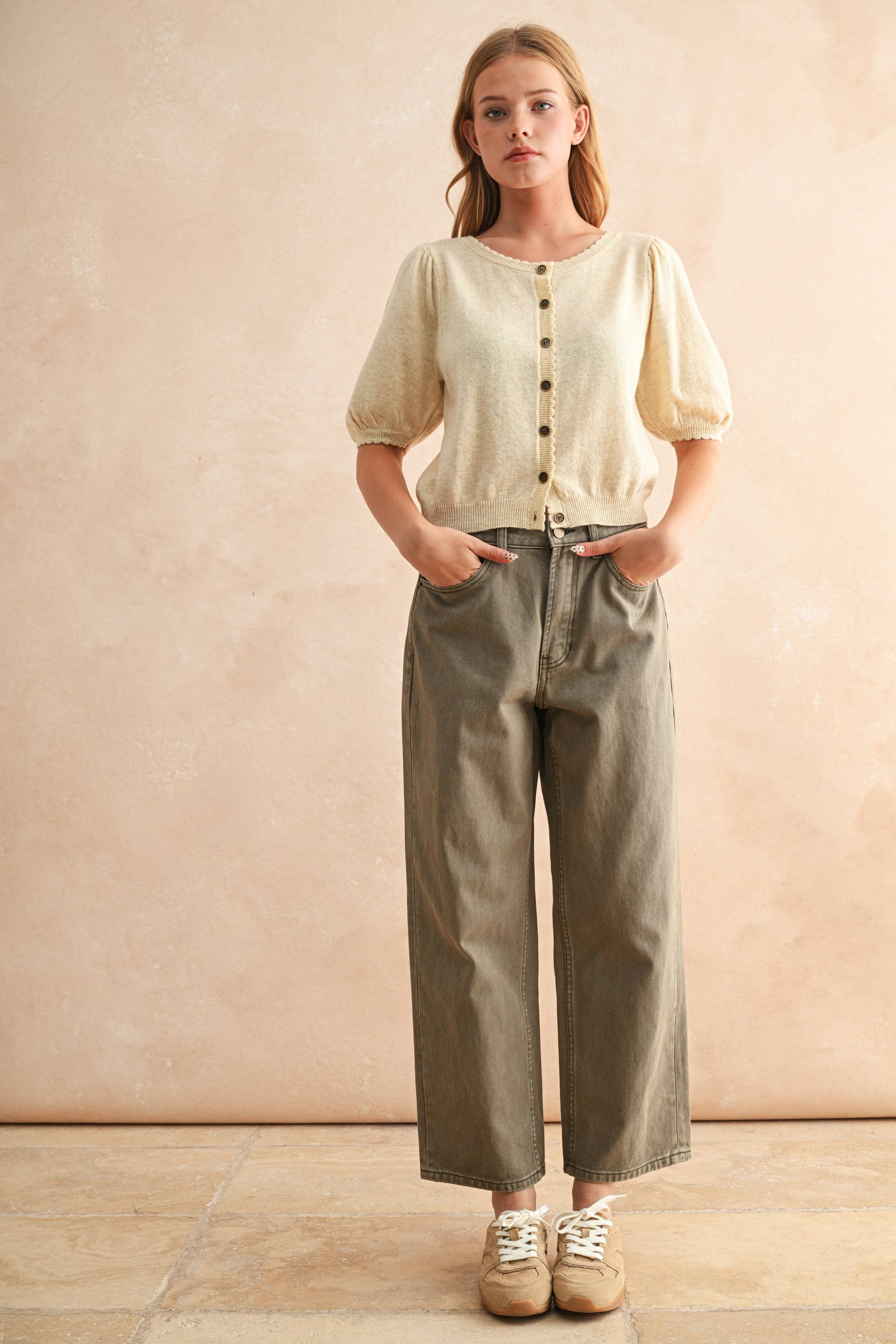 Cream Puff Sleeve Cardigan - LAST M & L