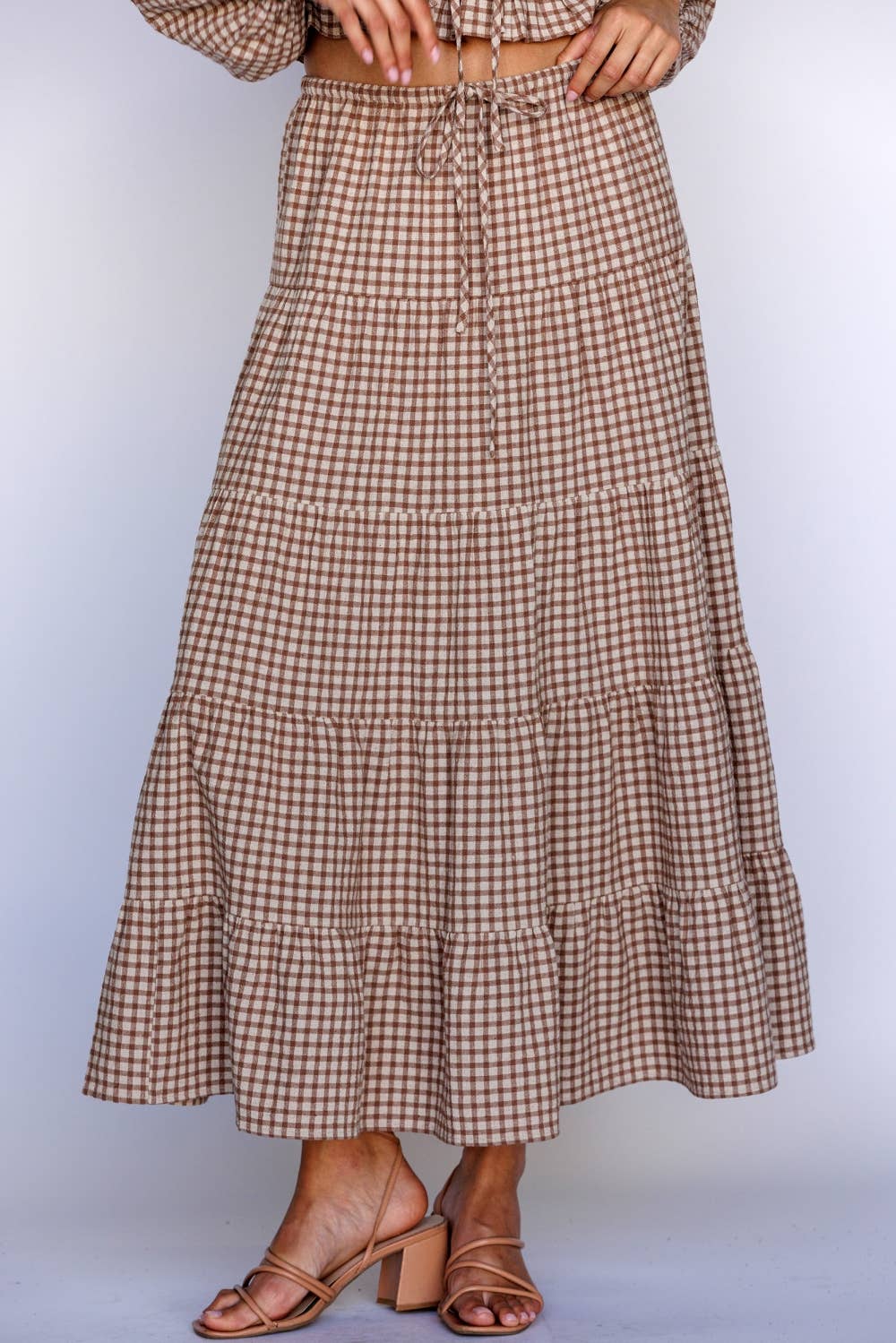 Gingham Maxi Tiered Skirt - LAST S & L