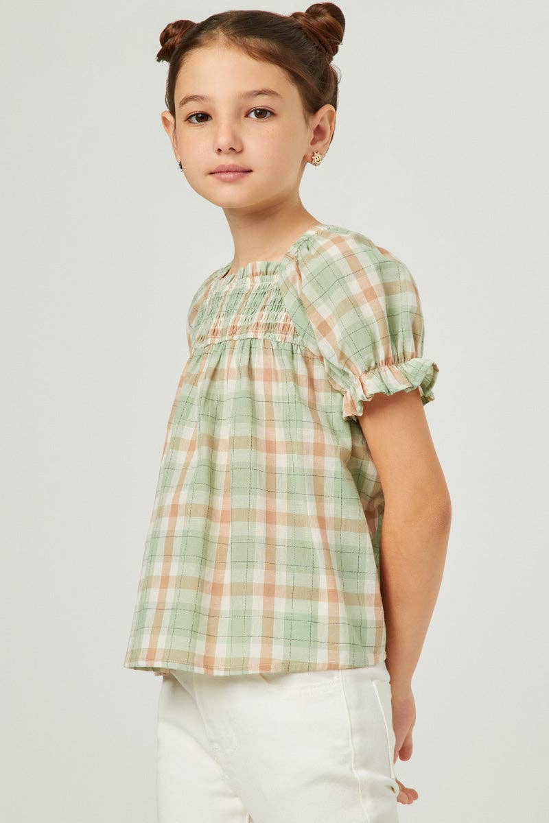 Sage Check Baby Doll Top
