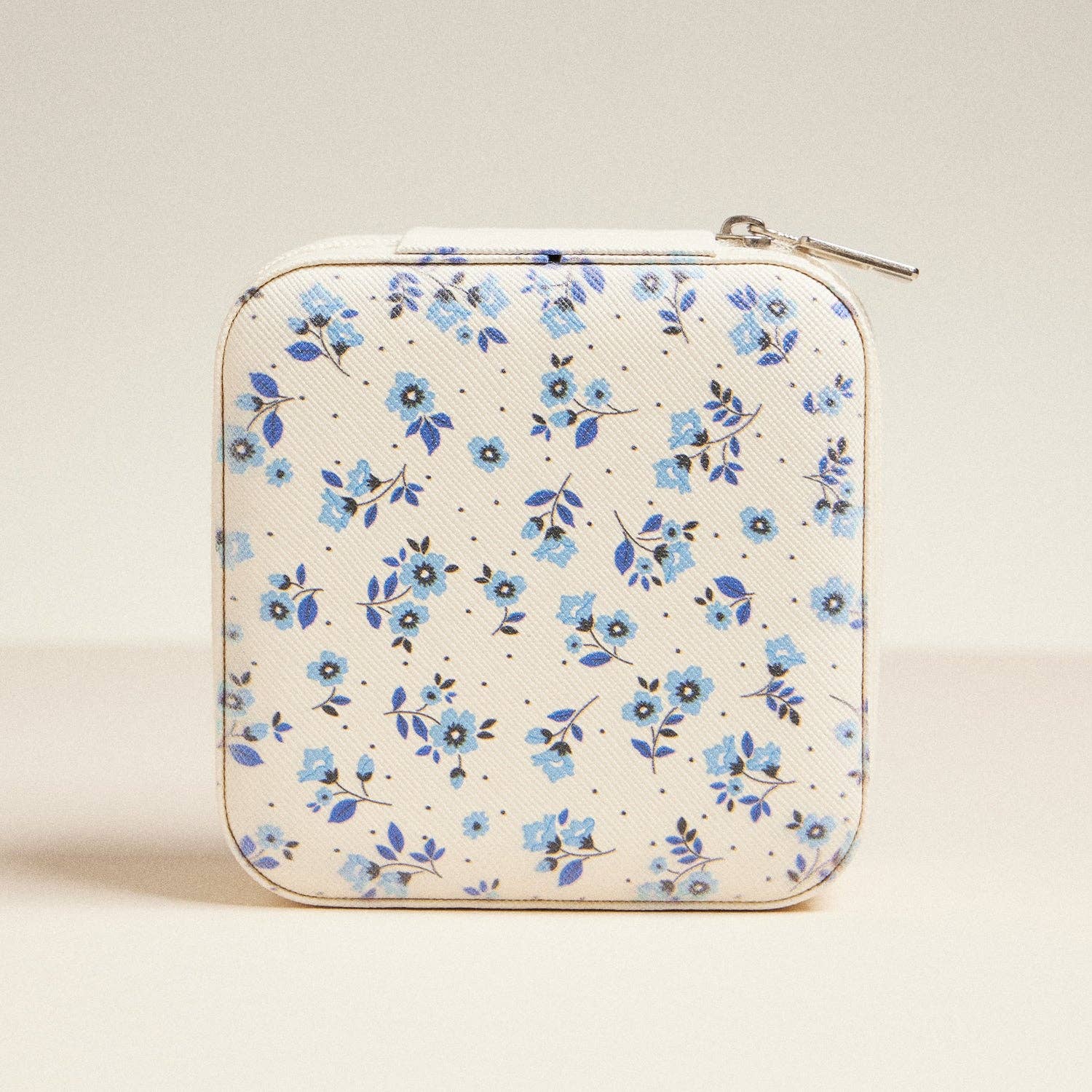 Blue Ditsy Pattern Travel Jewelry Box