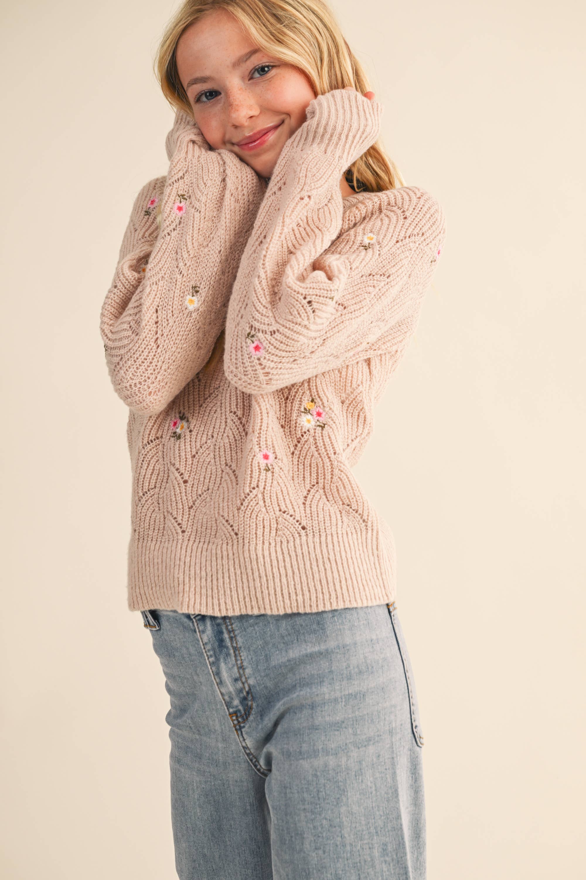 Tween Raglan Floral Sweater