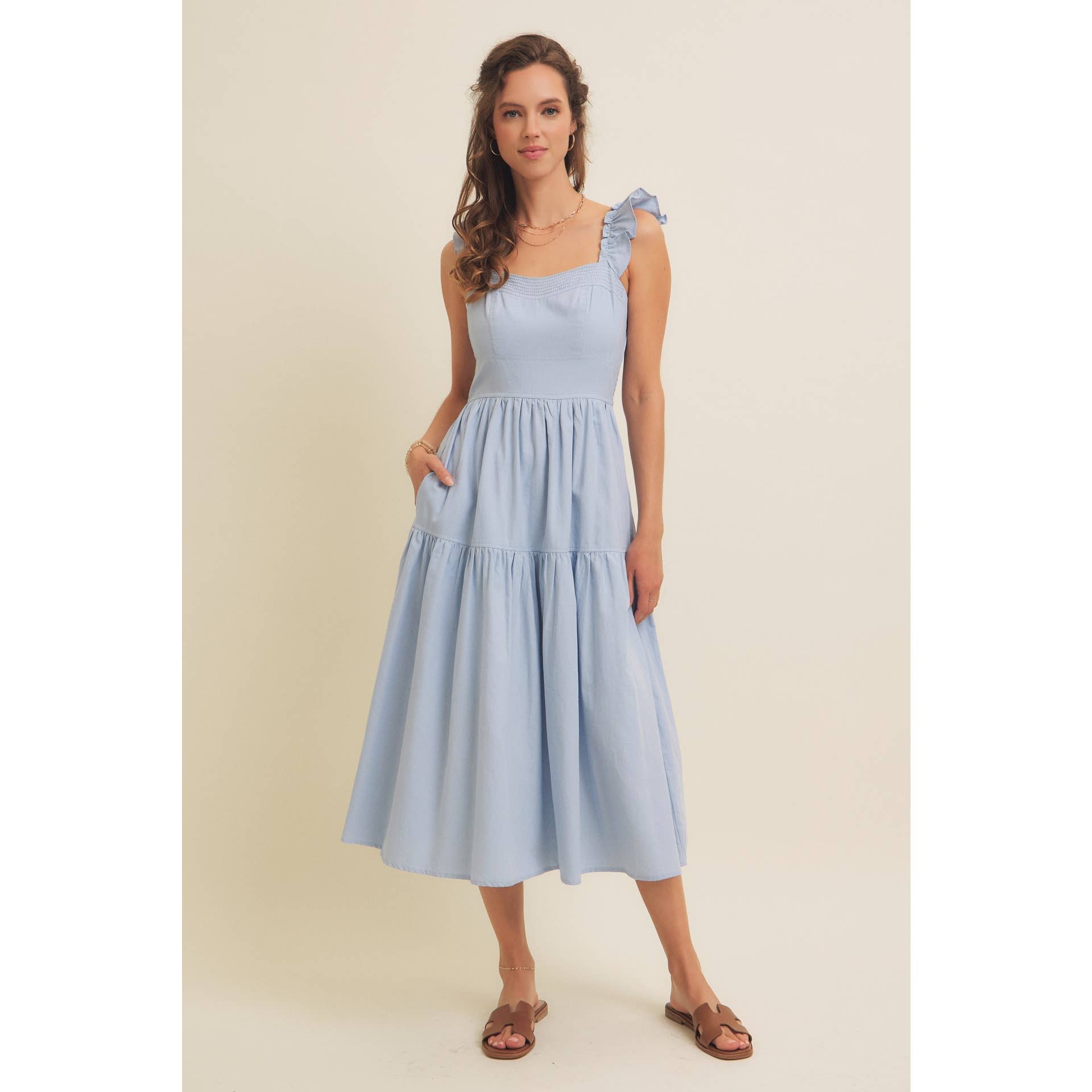 Ruffled Sleeved Midi Dress