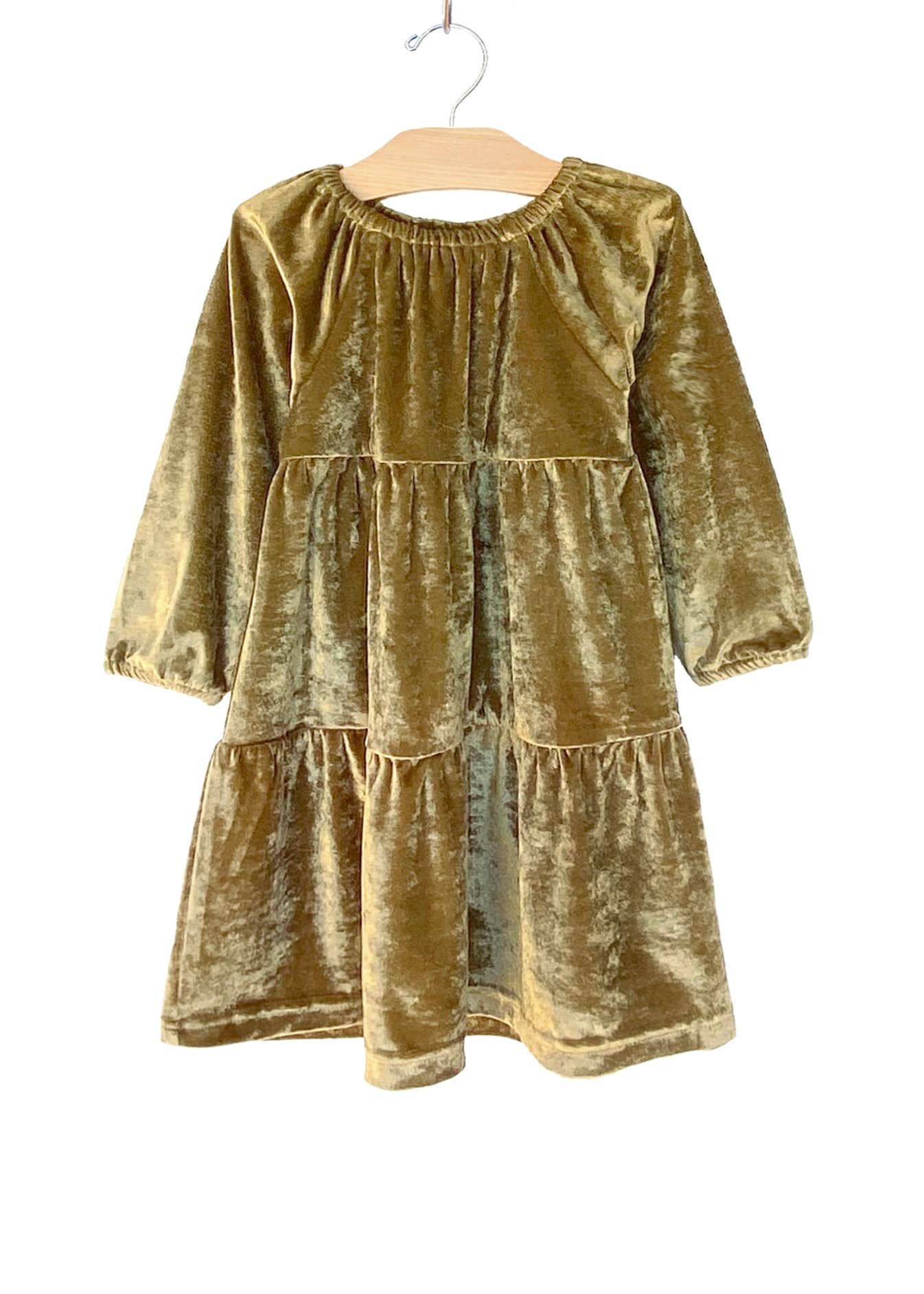 Velour Tiered Dress | Antique Gold - LAST 4Y & 5Y
