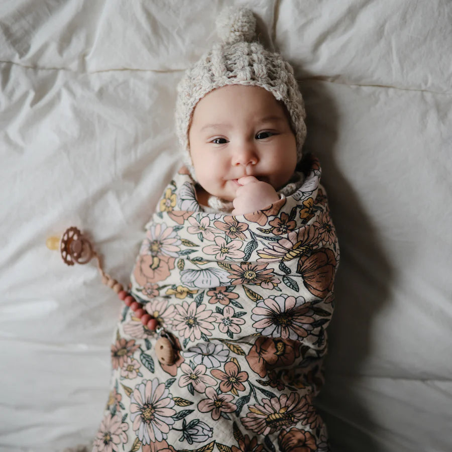Organic Cotton Muslin Swaddle Blanket | Retro Flowers