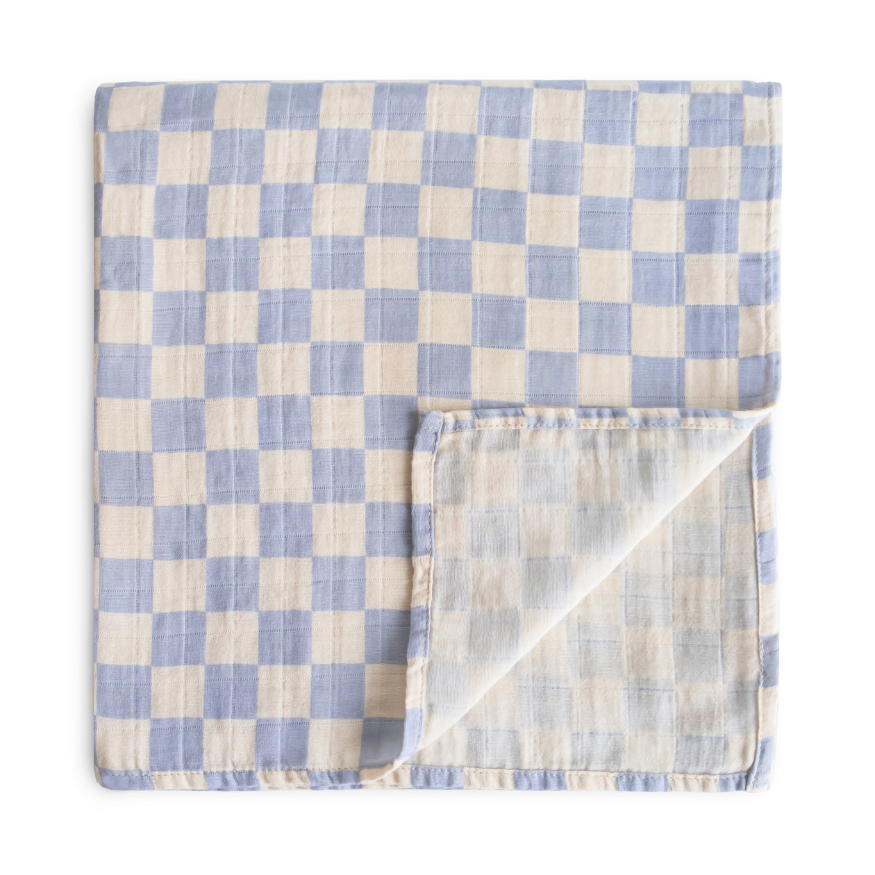 Organic Cotton Muslin Swaddle Blanket || Blue Check